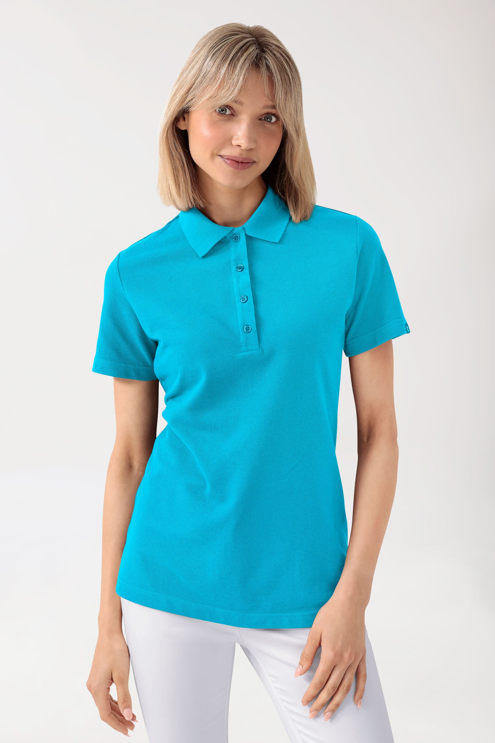 CORE T-shirt Femme – Col polo turquoise