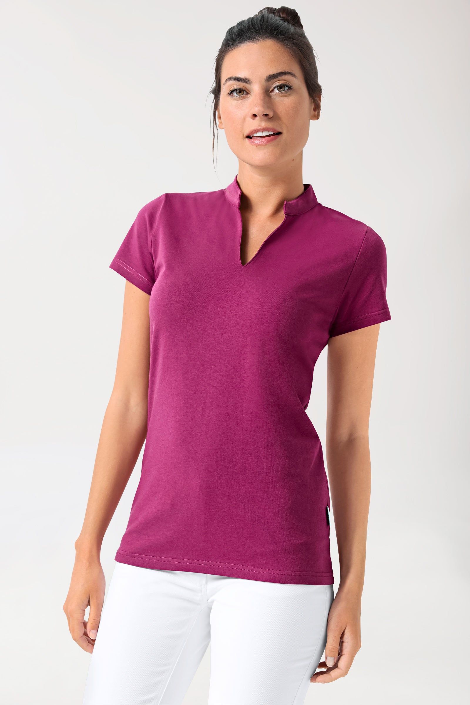 T-shirt Stretch Femme - Col officier berry, Vue de face 