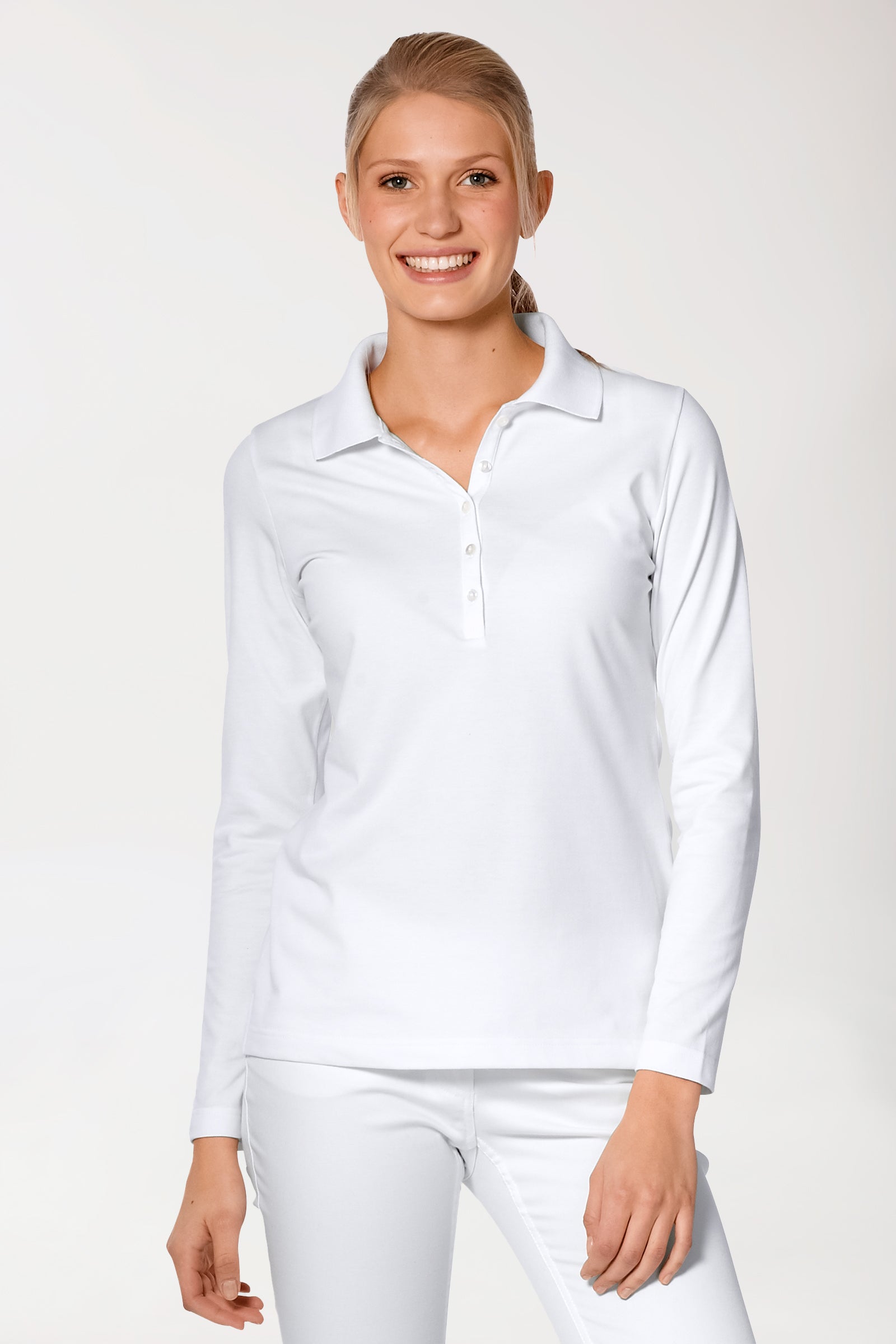 T-shirt Stretch Femme - Col polo et manche longue blanc