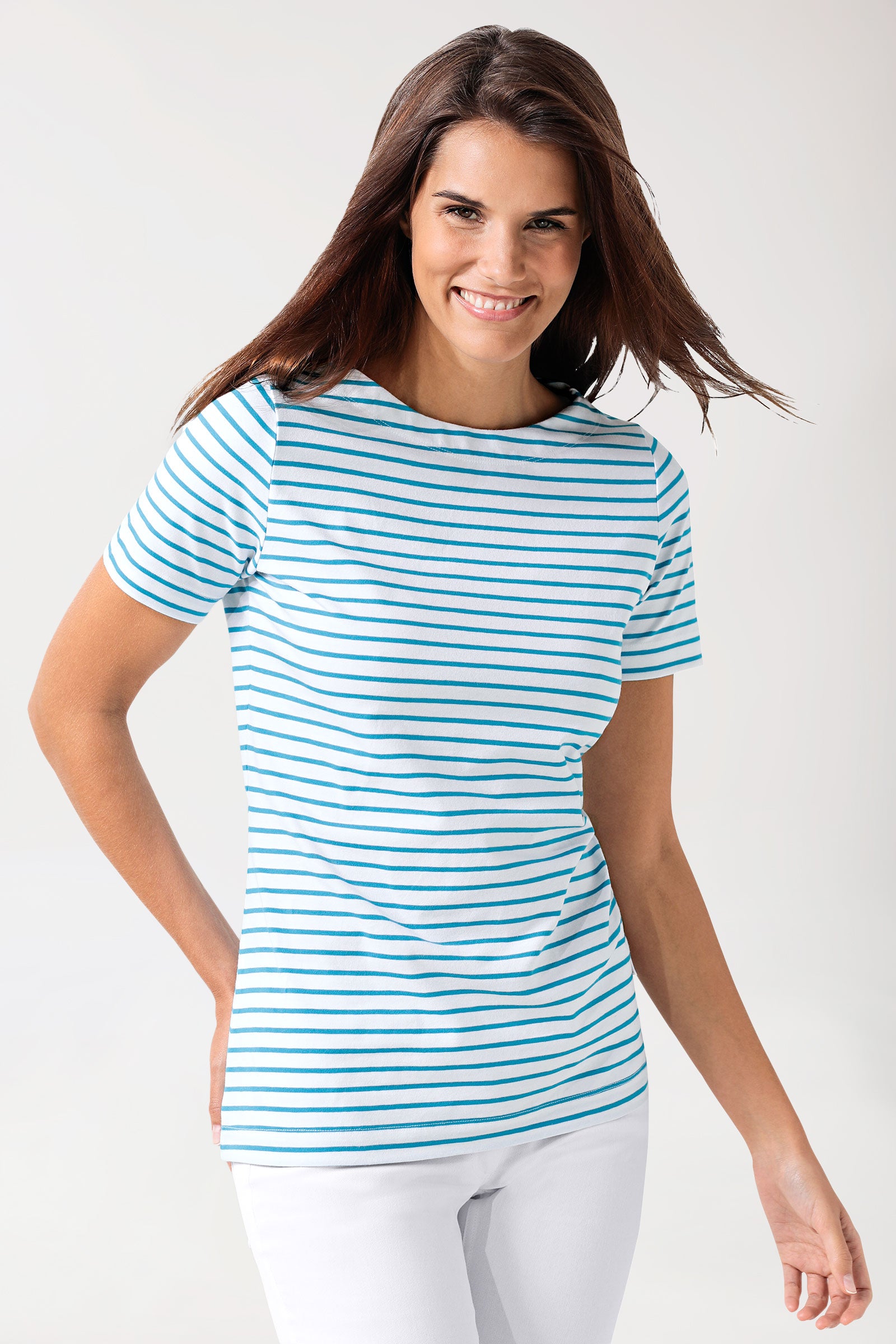T-shirt Femme - Manche courte blanc/turquoise