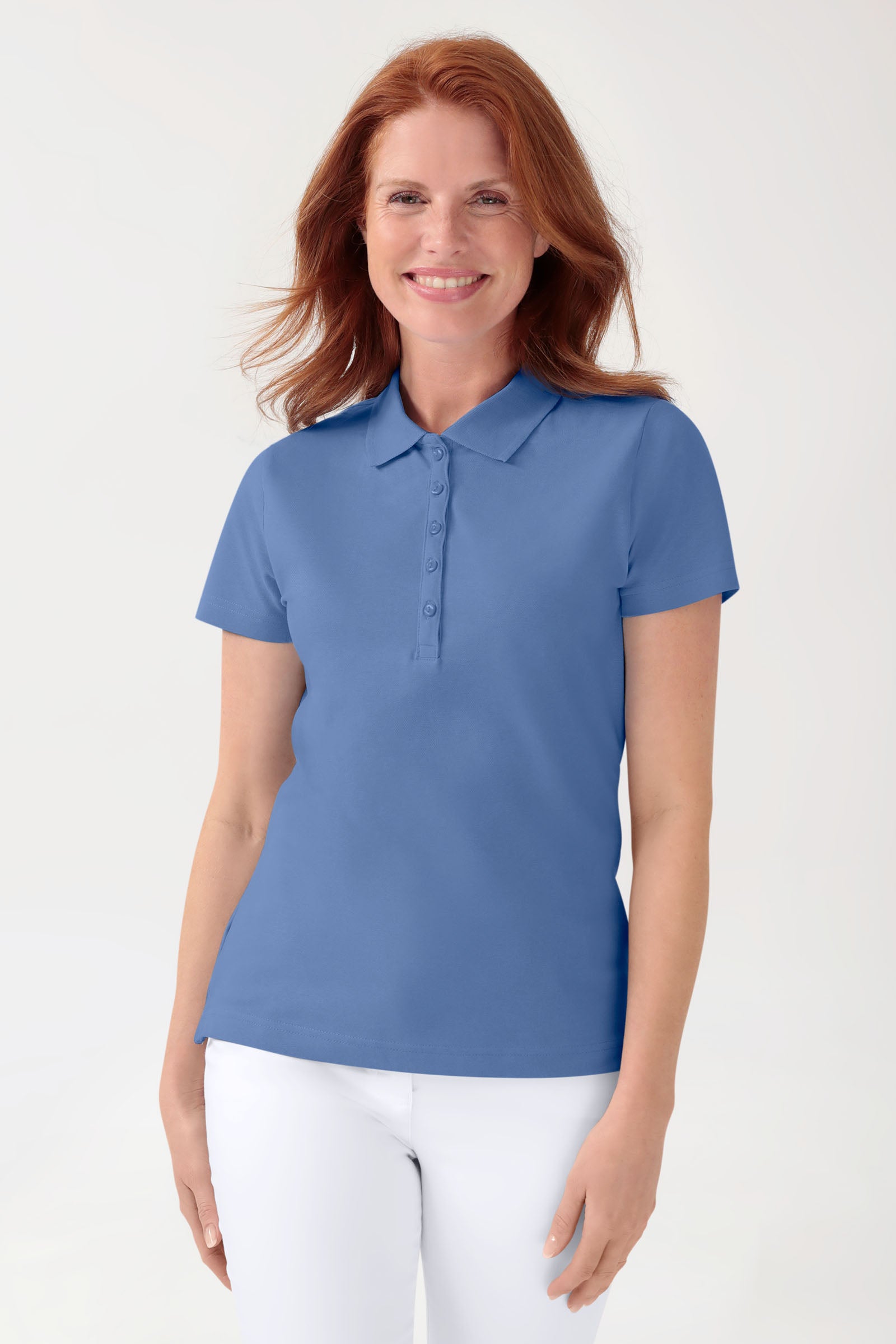 T-shirt Stretch Femme - Col polo bleu pétrole