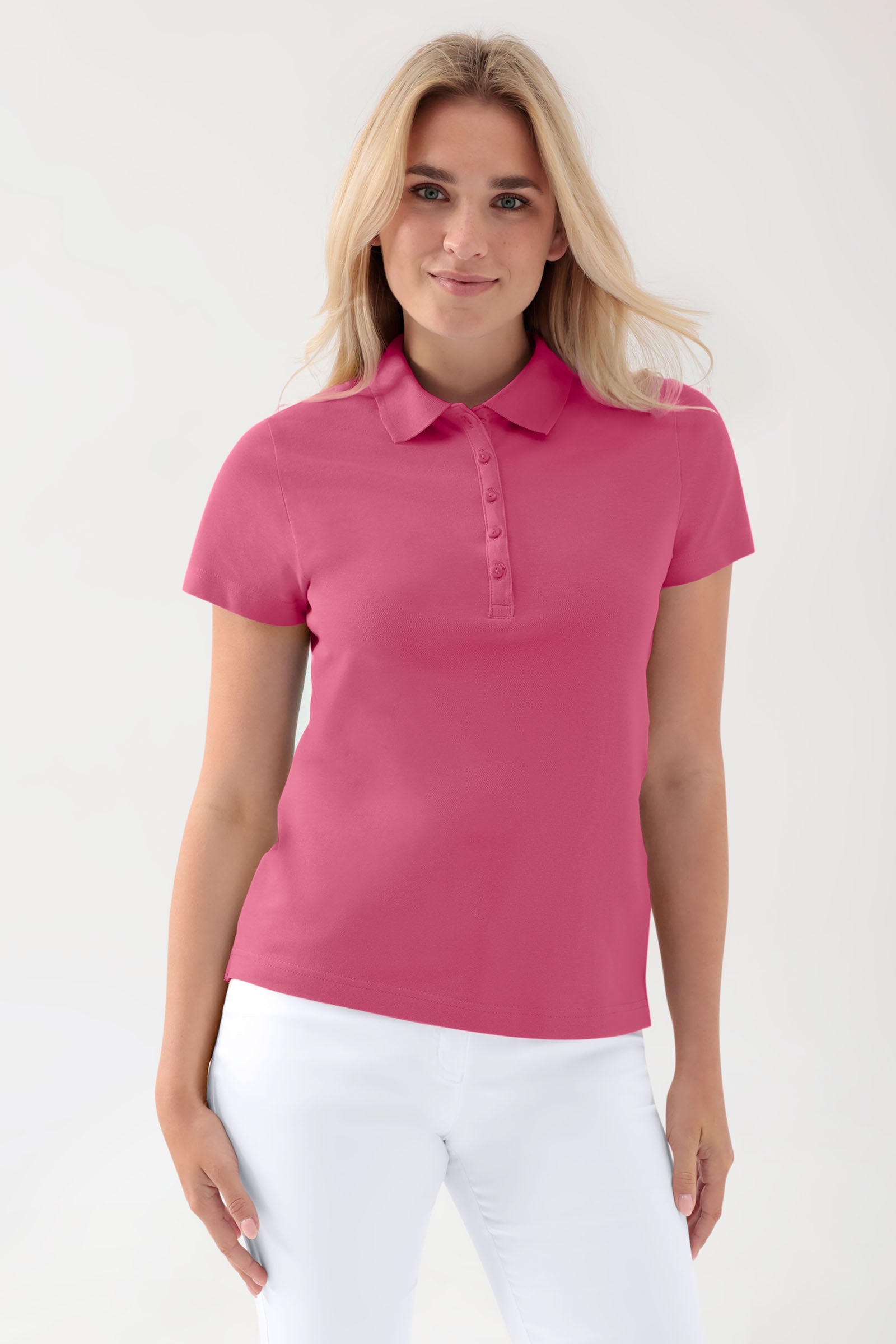 T-shirt Stretch Femme - Col polo bois de rose, Vue de face 
