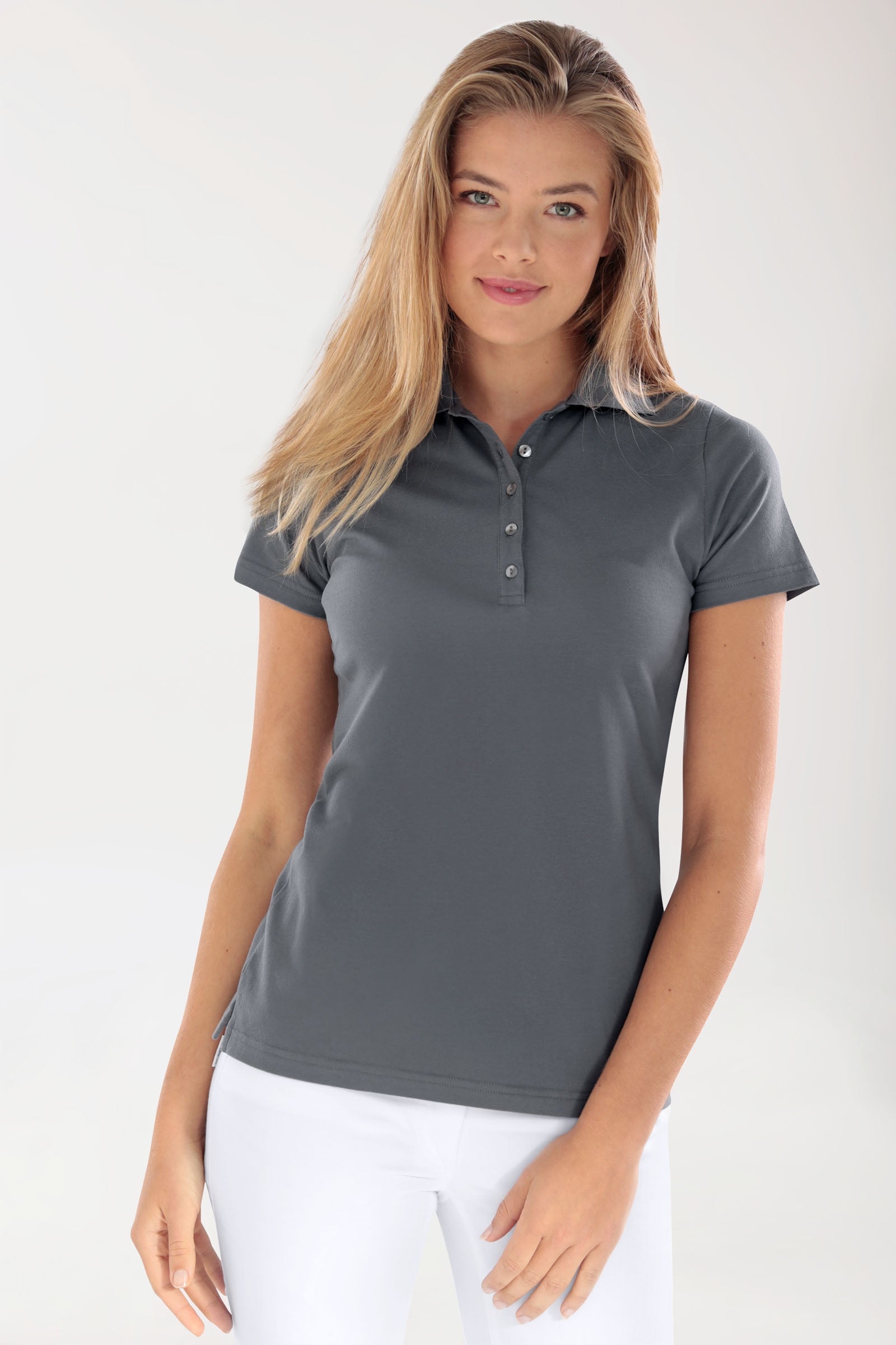 T-shirt Stretch Femme - Col polo gris granit, Vue de face 