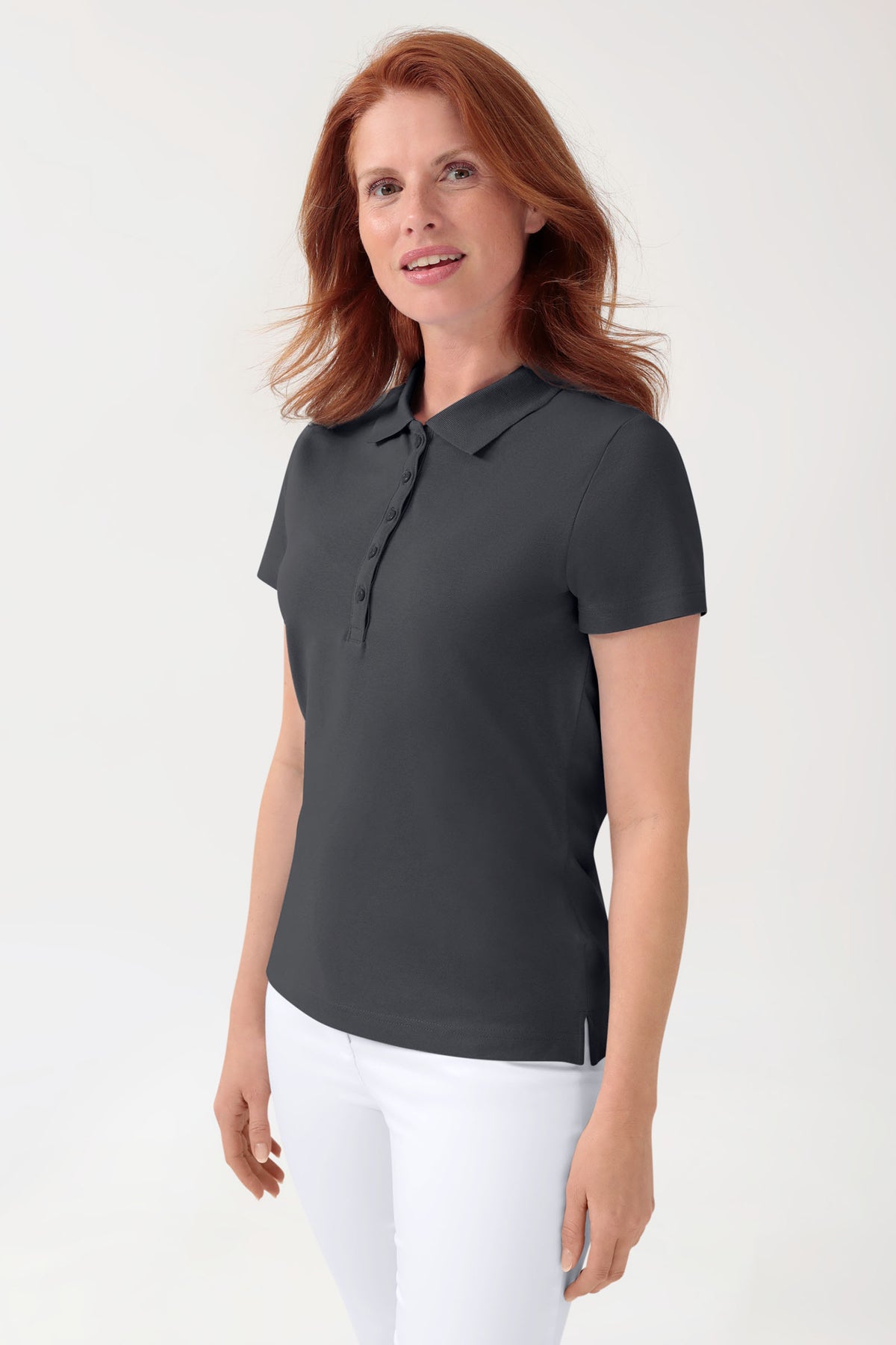 T-shirt Stretch Femme - Col polo gris minerai