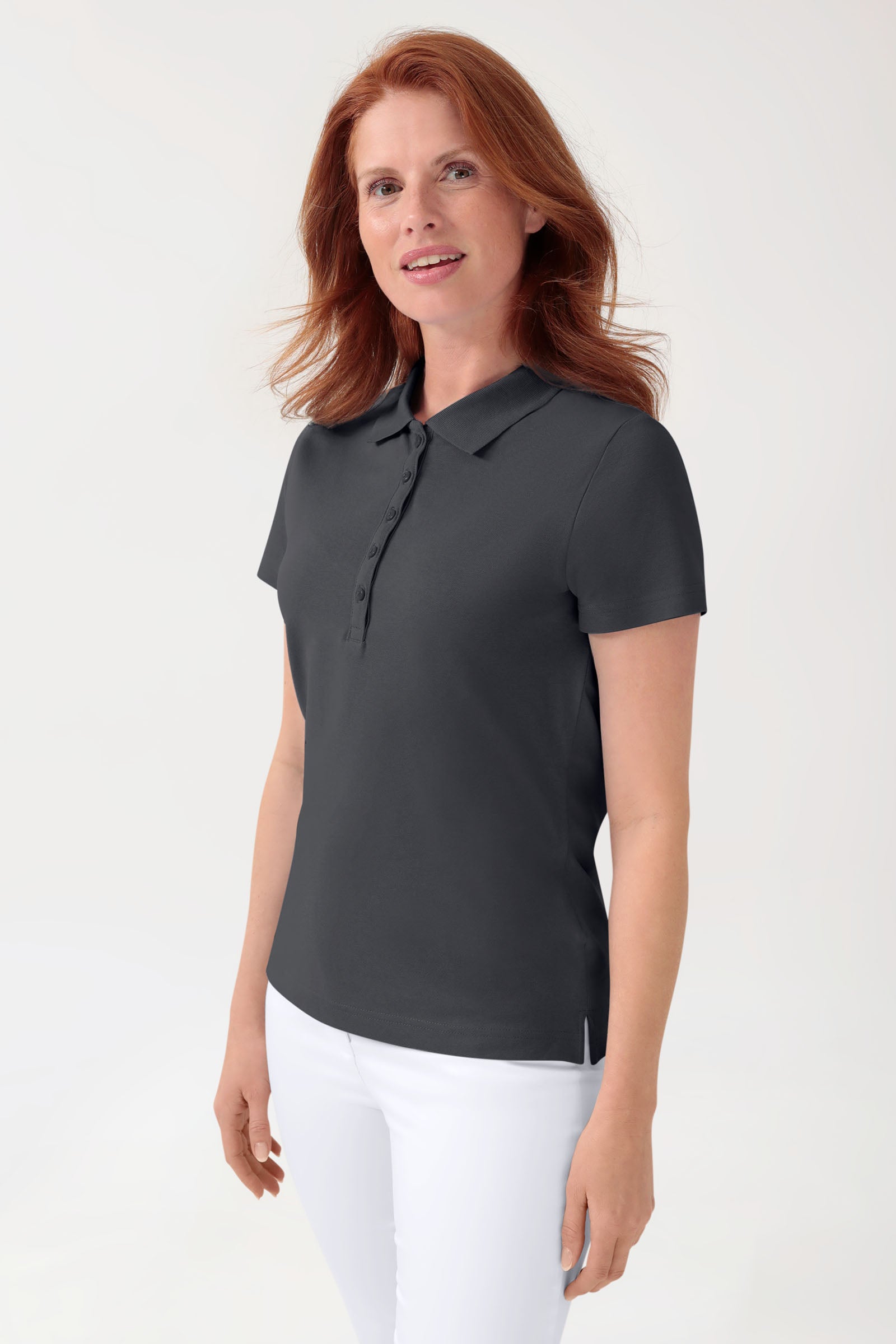T-shirt Stretch Femme - Col polo gris minerai