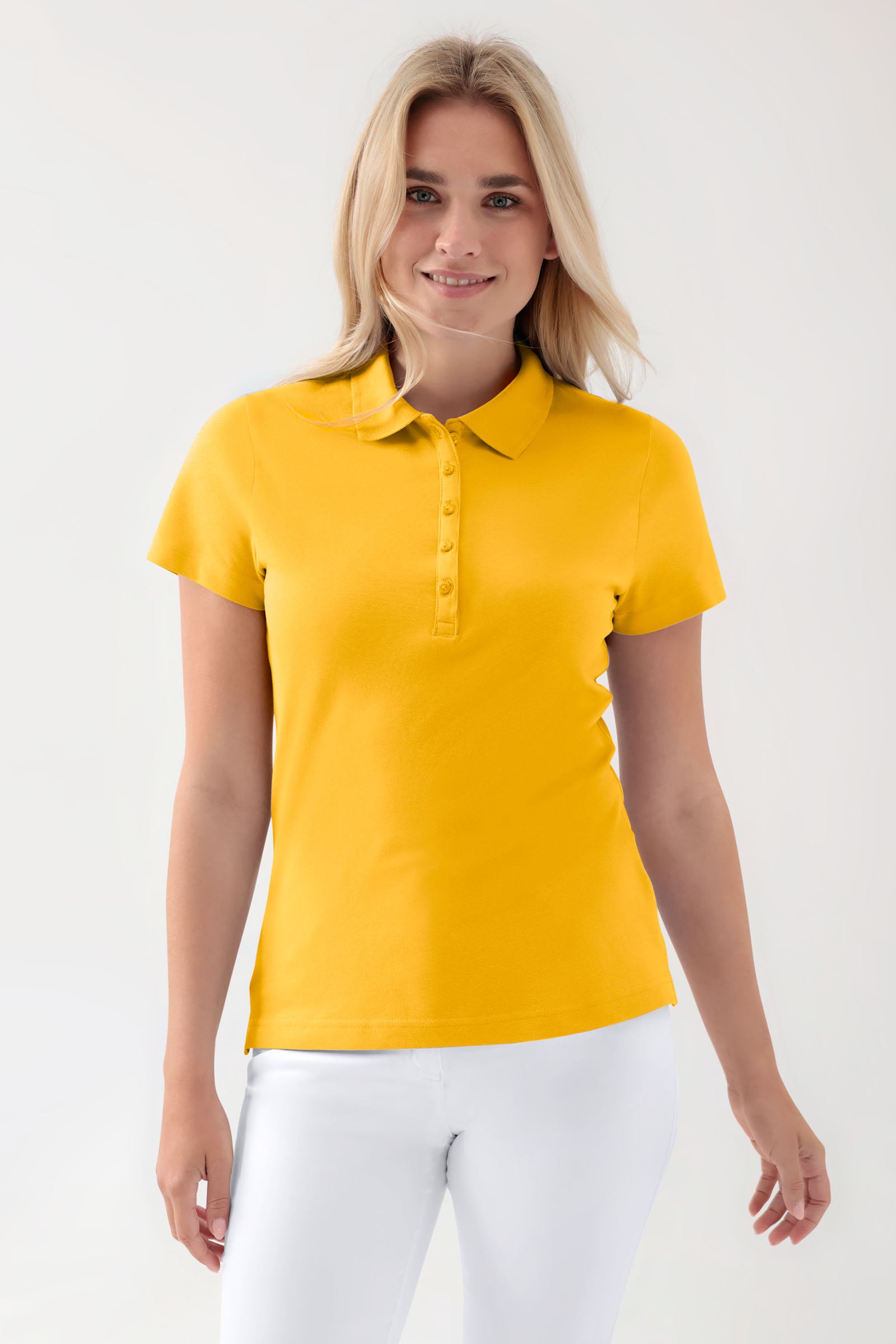 T-shirt Stretch Femme - Col polo jaune soleil, Vue de face 