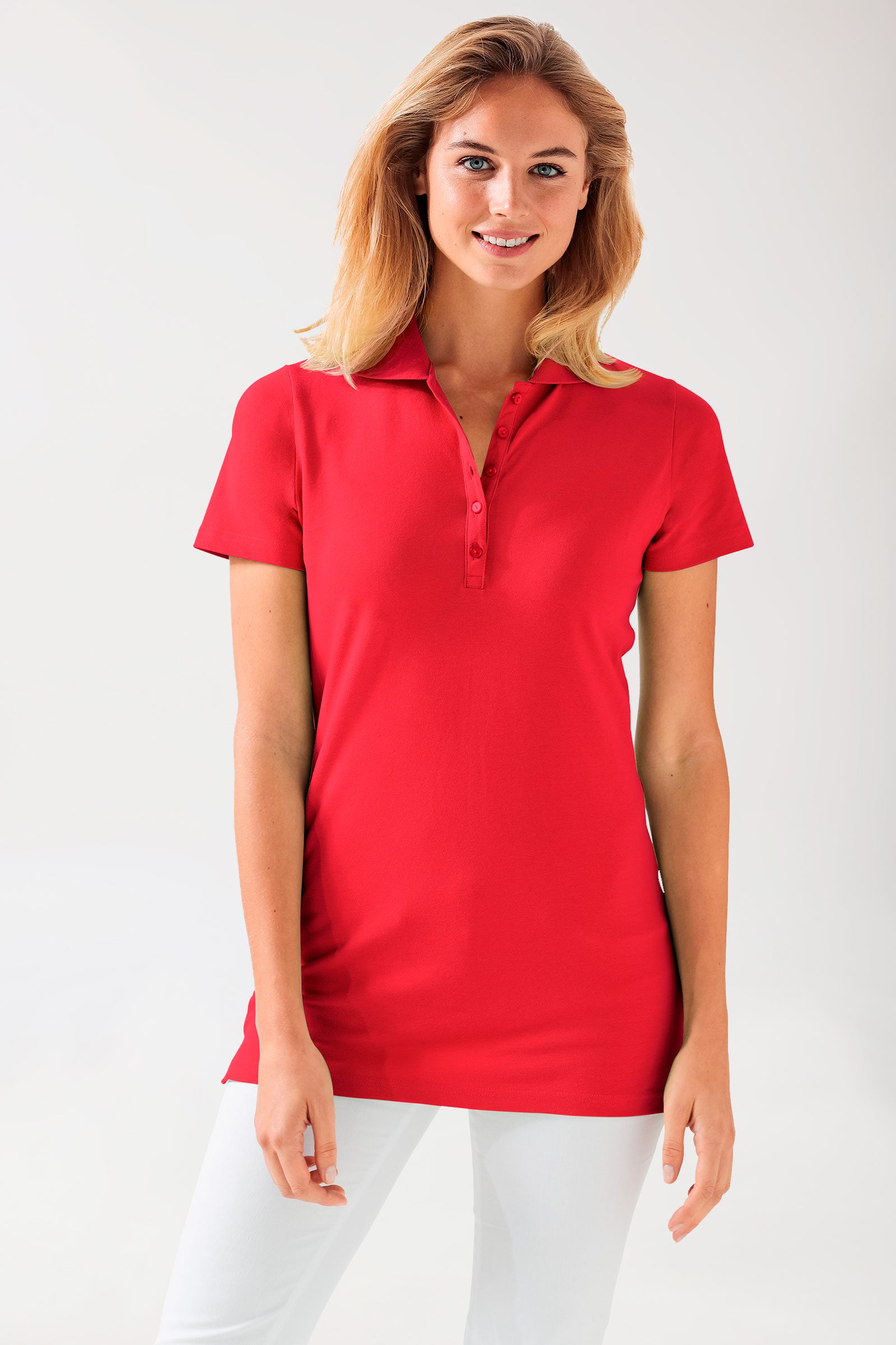T-shirt long Stretch Femme - Col polo rouge