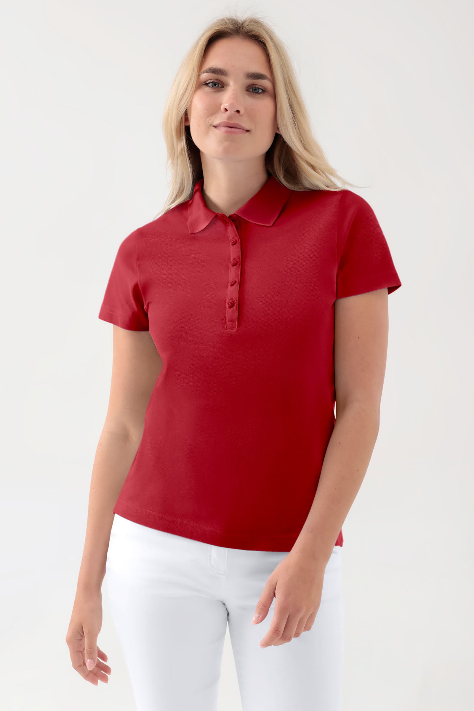 T-shirt Stretch Femme - Col polo rouge