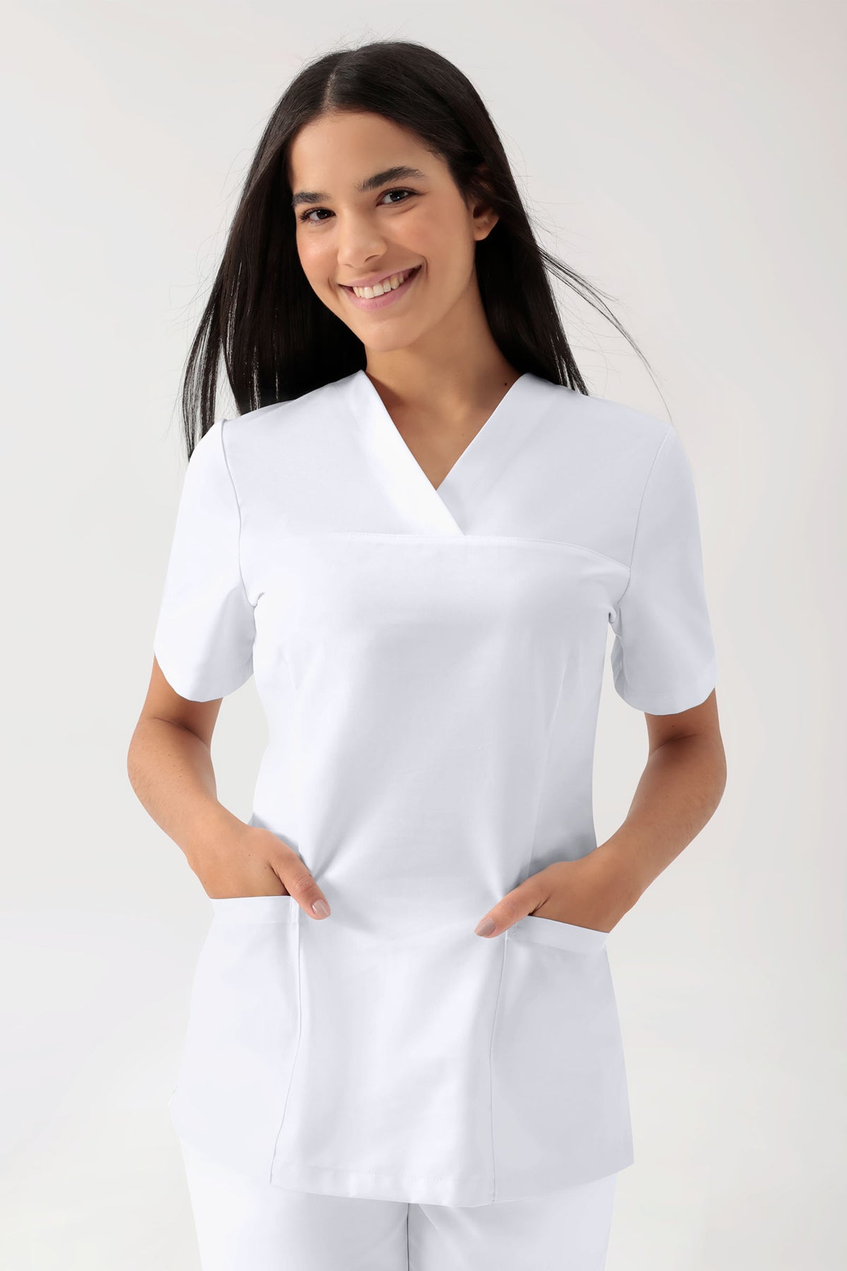Tunique Stretch Femme - Décolleté V blanc, Vue de face 