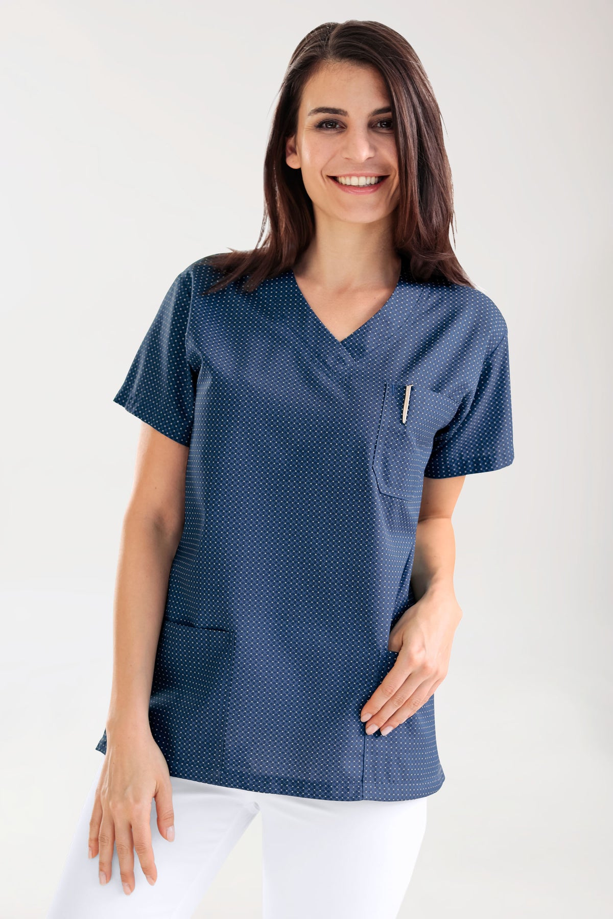 Tunique Femme légère - Imprimée en allover bleu navy/bleu pétrole, Vue de face 