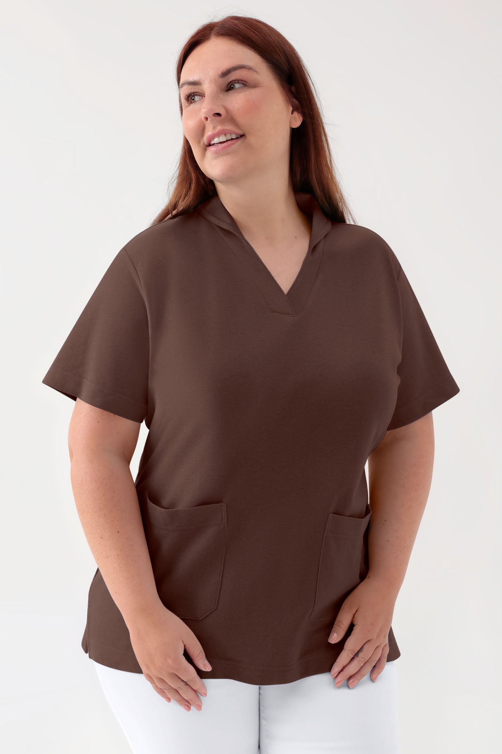 COMFY FLEX Tunique Stretch Femme - col châle coffee