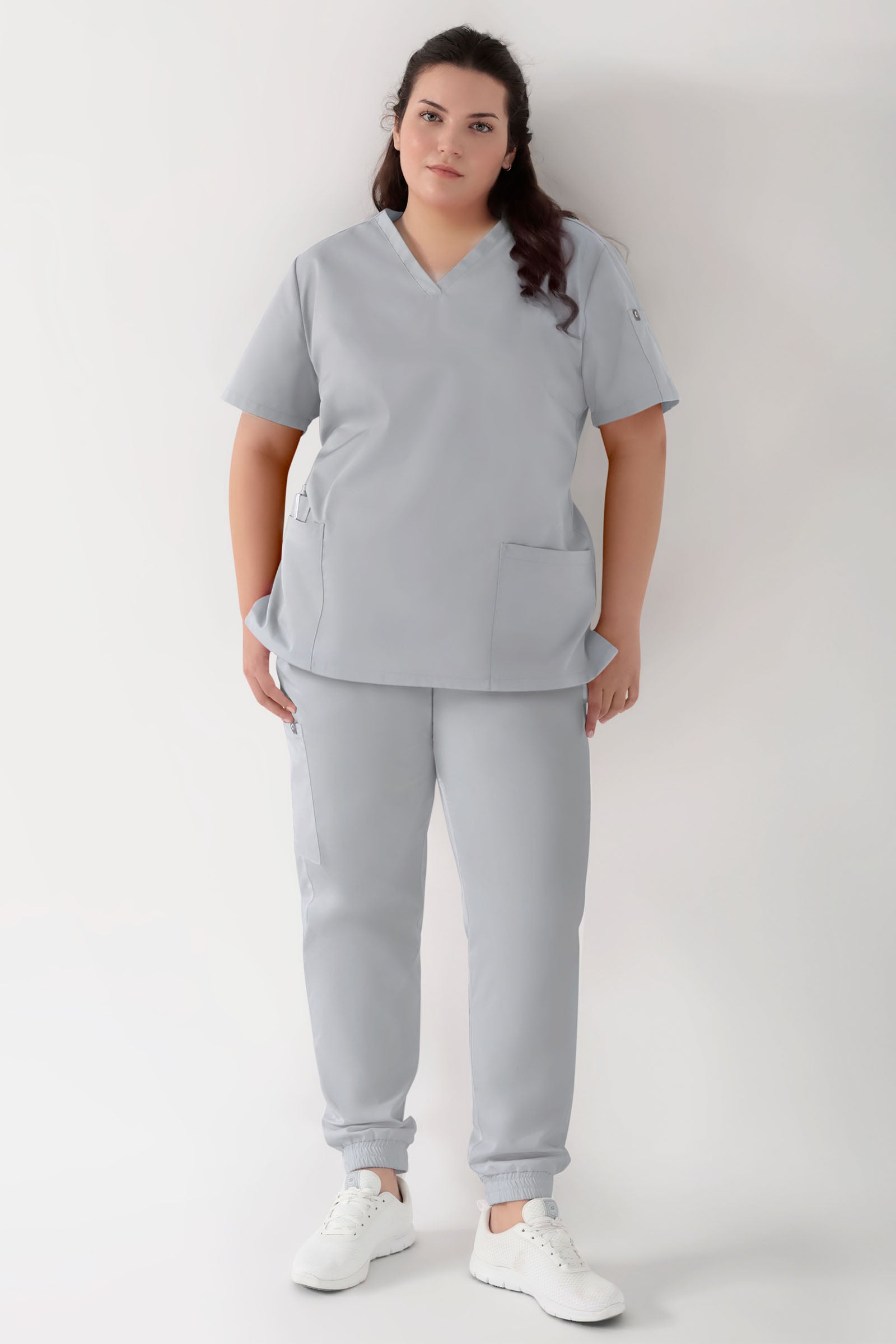 GREEN Tunique Stretch Femme - Décolleté V gris perle, Vue de face 