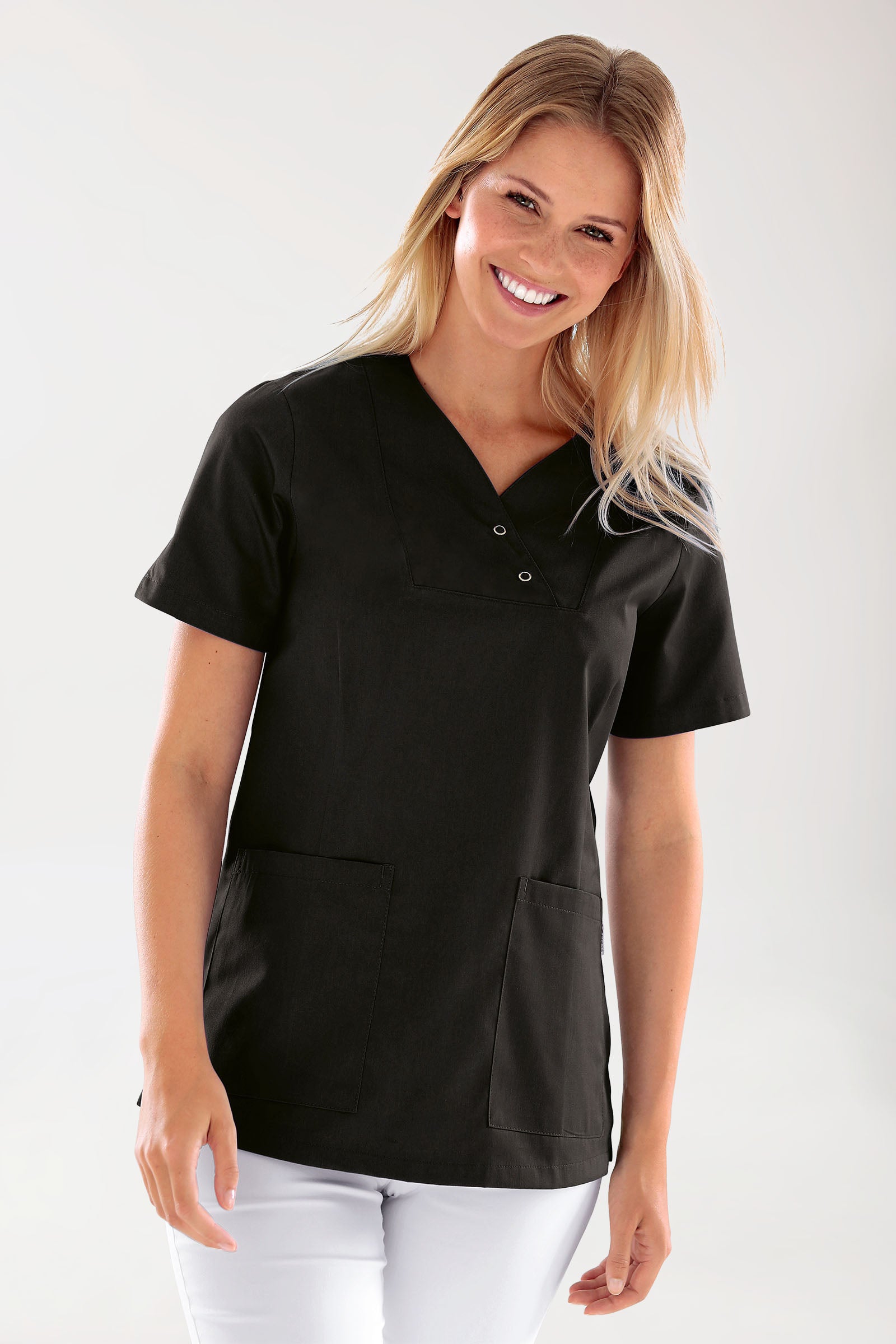 CORE Tunique Femme curved fit - Boutons-pression noir, Vue de face 