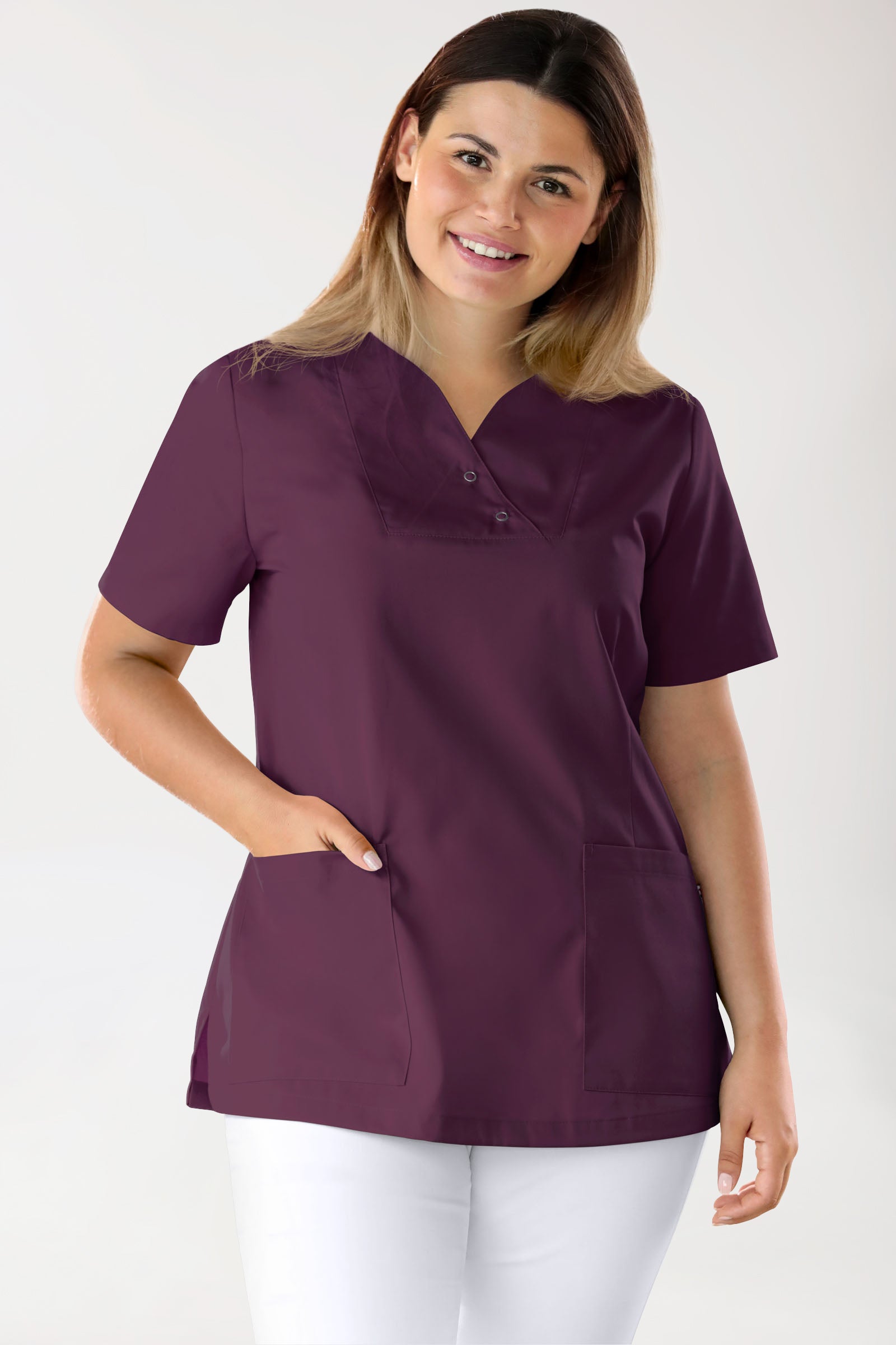 CORE Tunique Femme curved fit - Boutons-pression prune, Vue de face 