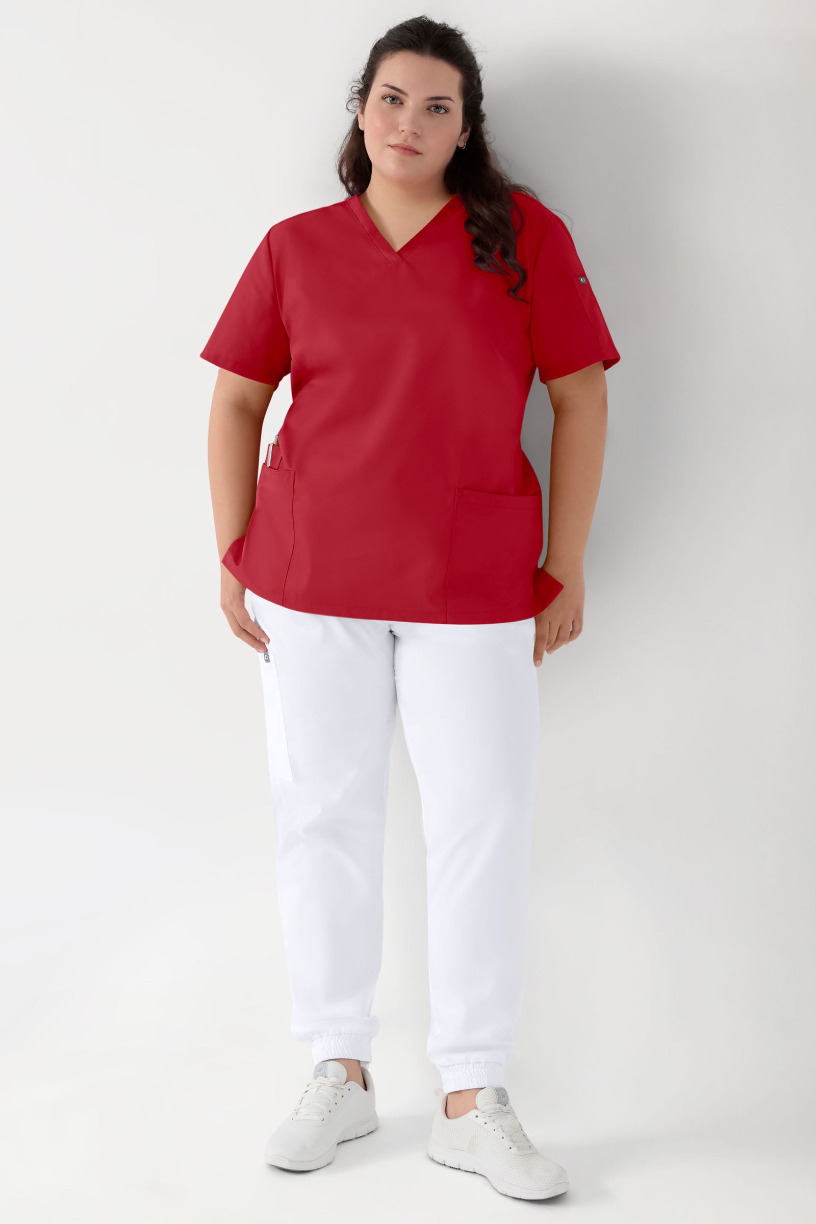 GREEN Tunique Stretch Femme - Décolleté V rouge, Vue de face 