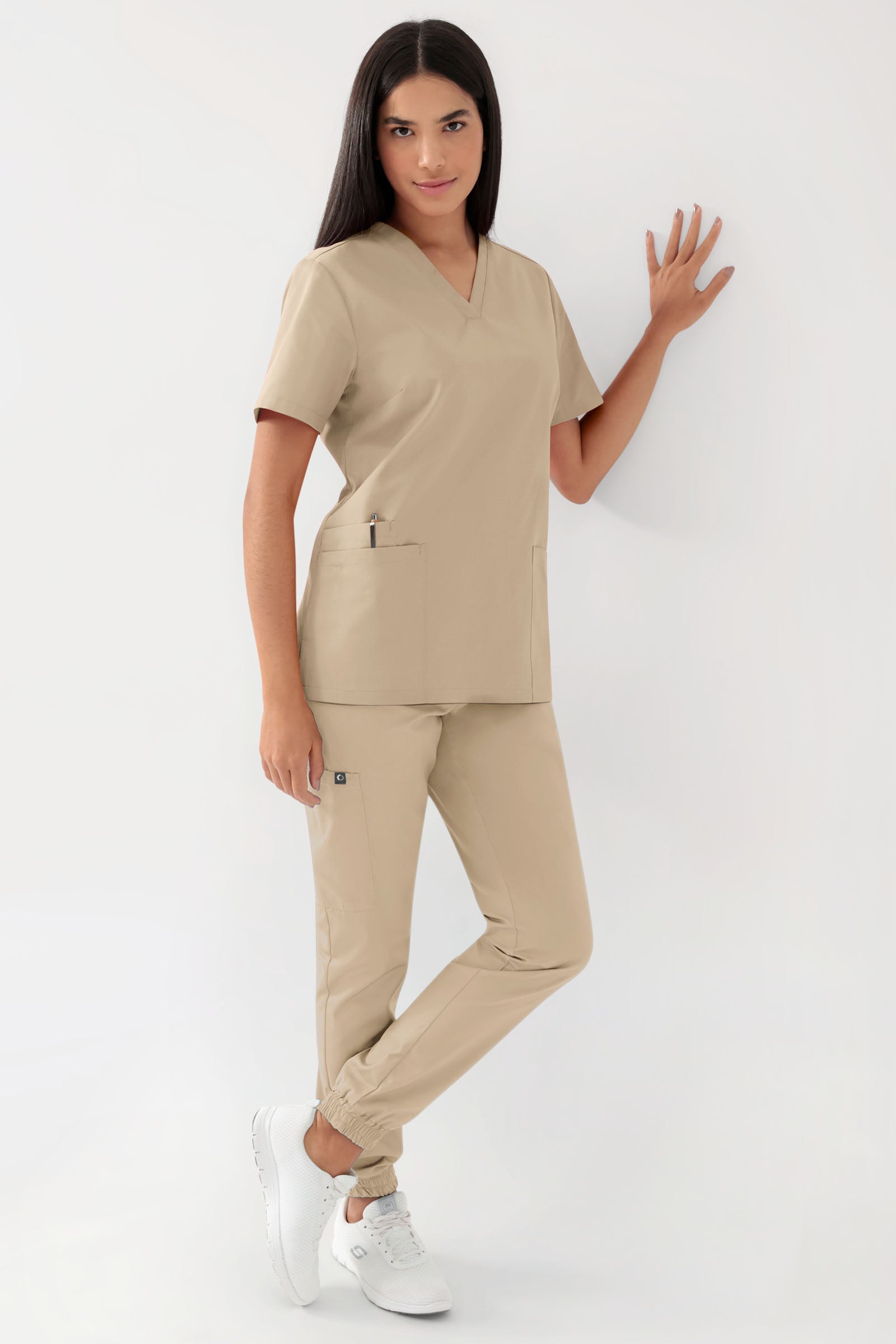 GREEN Tunique Stretch Femme - Décolleté V sable, Vue de face 