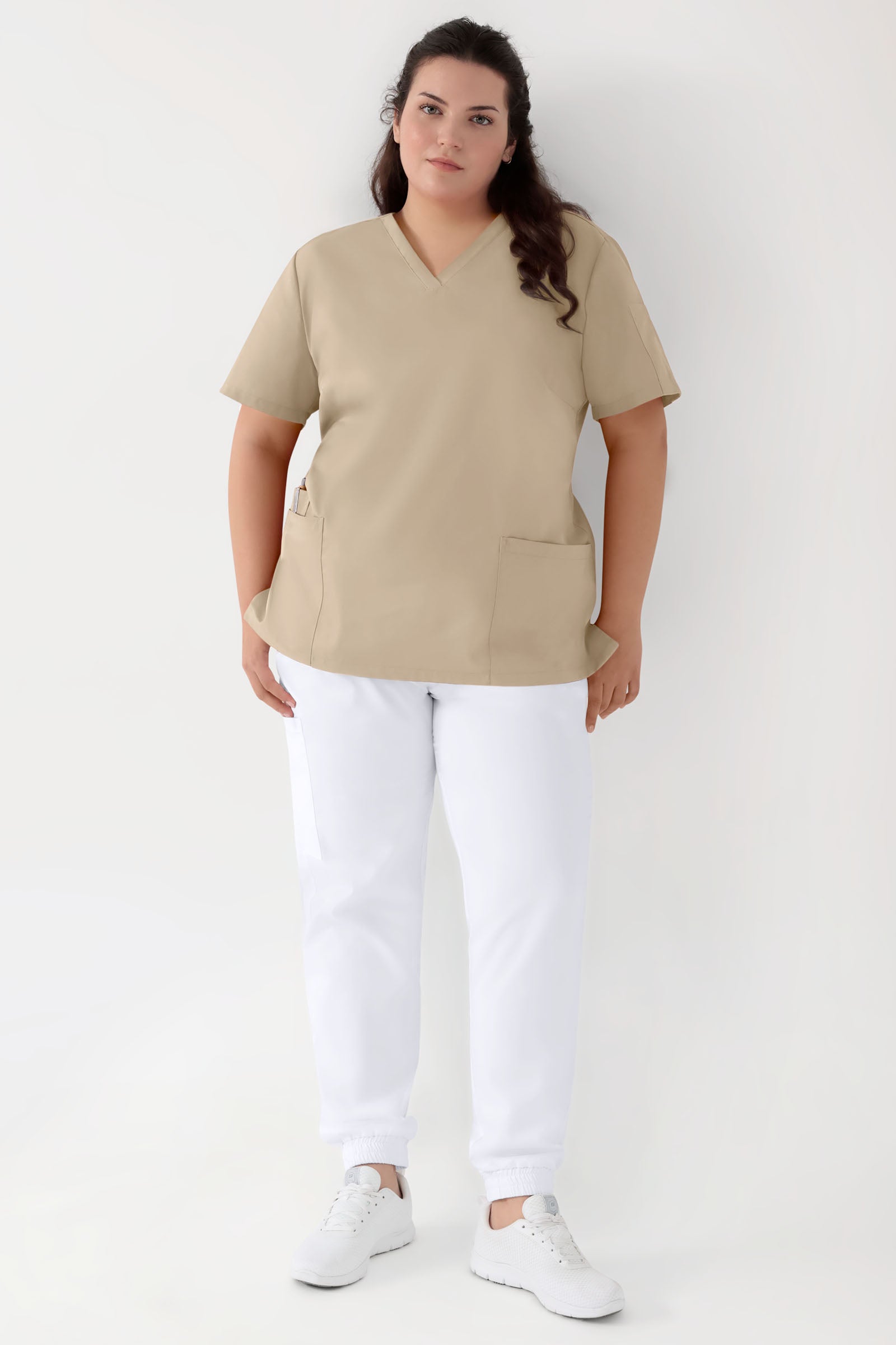 GREEN Tunique Stretch Femme - Décolleté V sable, Vue de face 