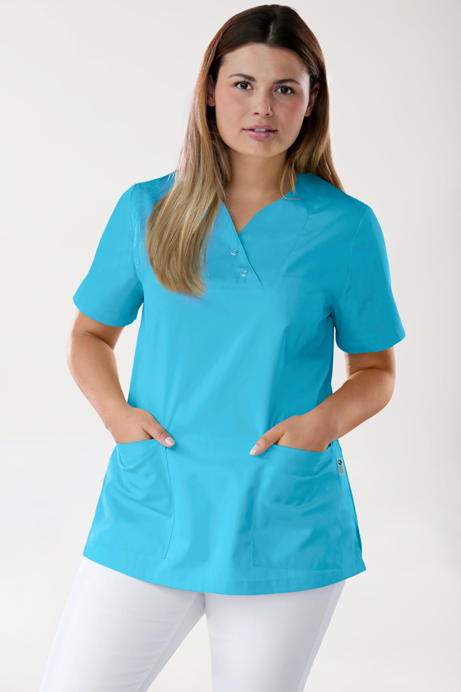 CORE Tunique Femme curved fit - Boutons-pression turquoise, Vue de face 