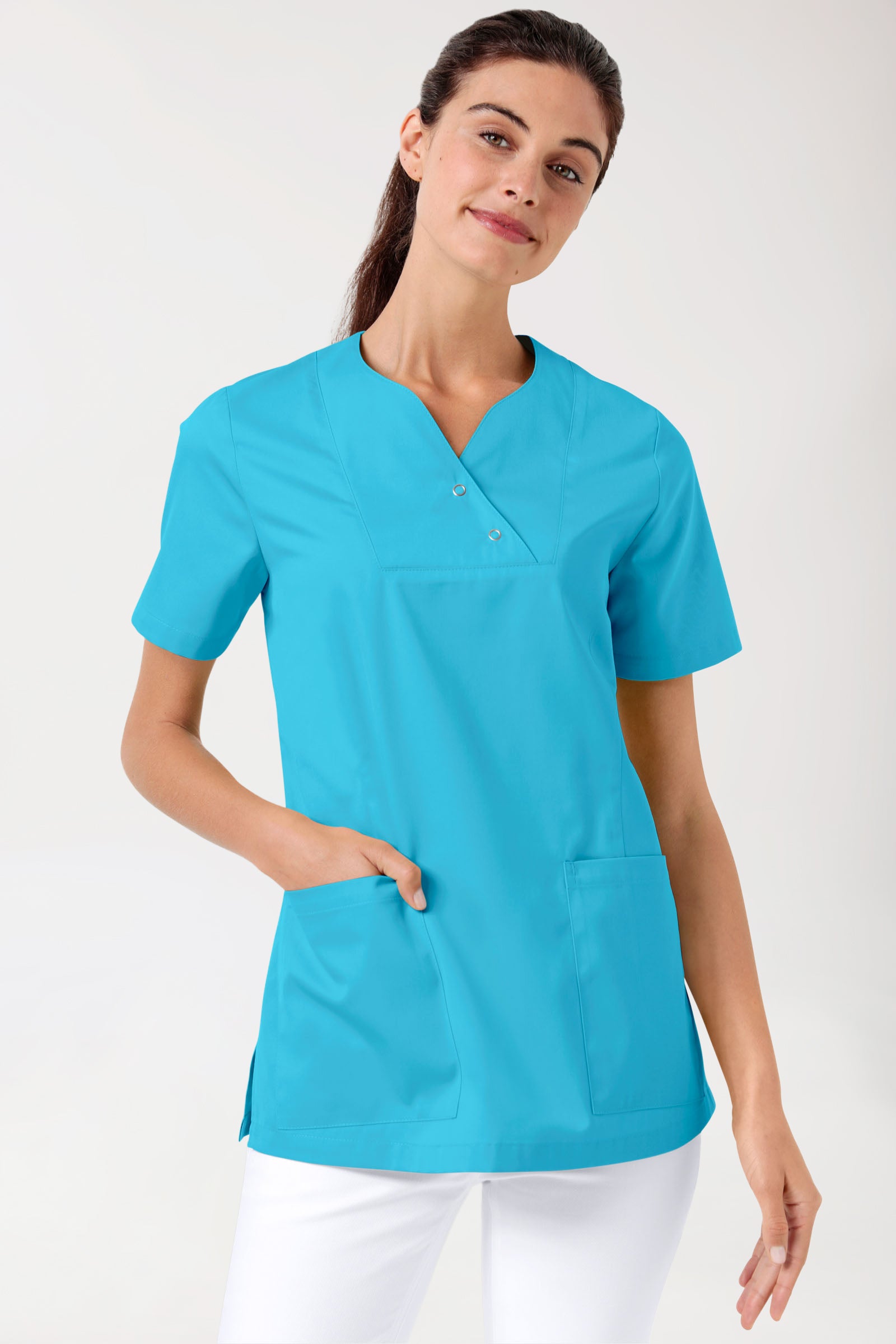 CORE Tunique Femme curved fit - Boutons-pression turquoise, Vue de face 