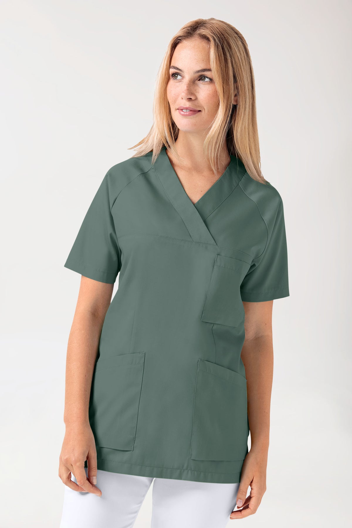 LA tunique médicale femme - Décolleté V vert foncé, Vue de face 