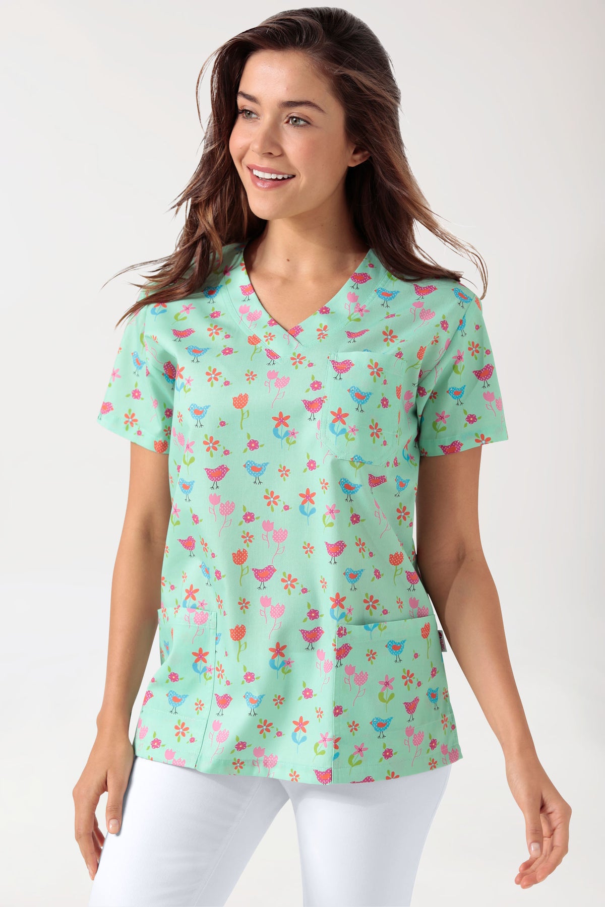 Tunique Femme légère - Imprimée en allover vert opale/multicolore, Vue de face 