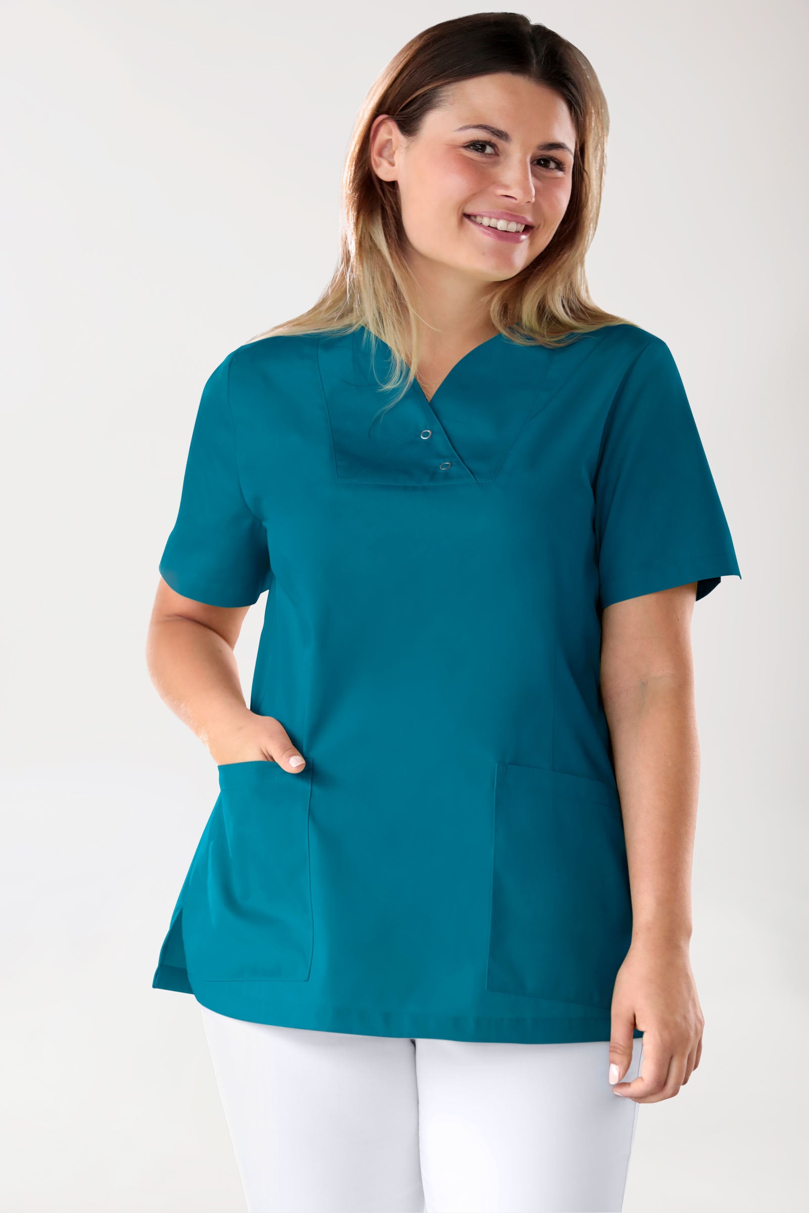 CORE Tunique Femme curved fit - Boutons-pression vert pétrole, Vue de face 
