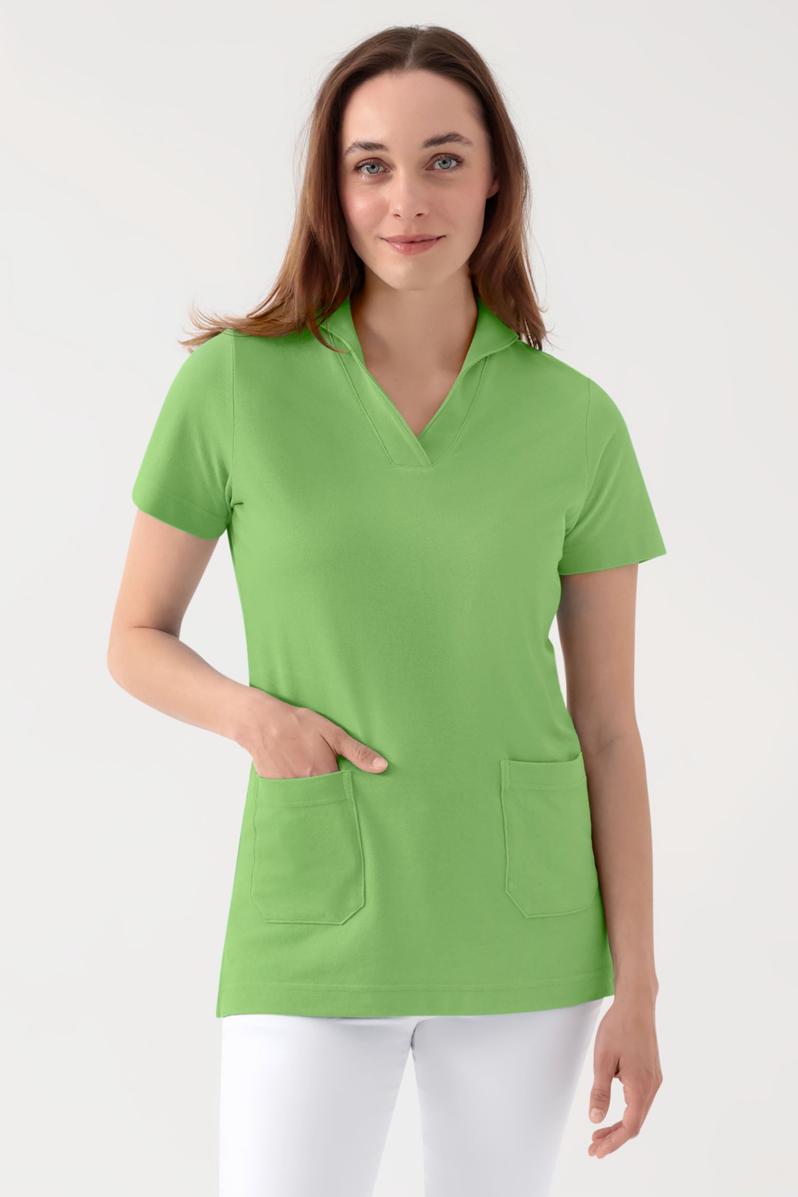 COMFY FLEX Tunique Stretch Femme - col châle vert pomme, Vue de face 