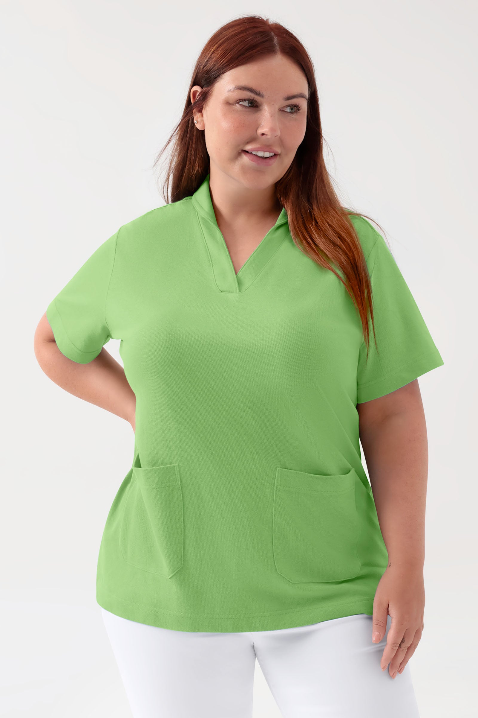 COMFY FLEX Tunique Stretch Femme - col châle vert pomme, Vue de face 