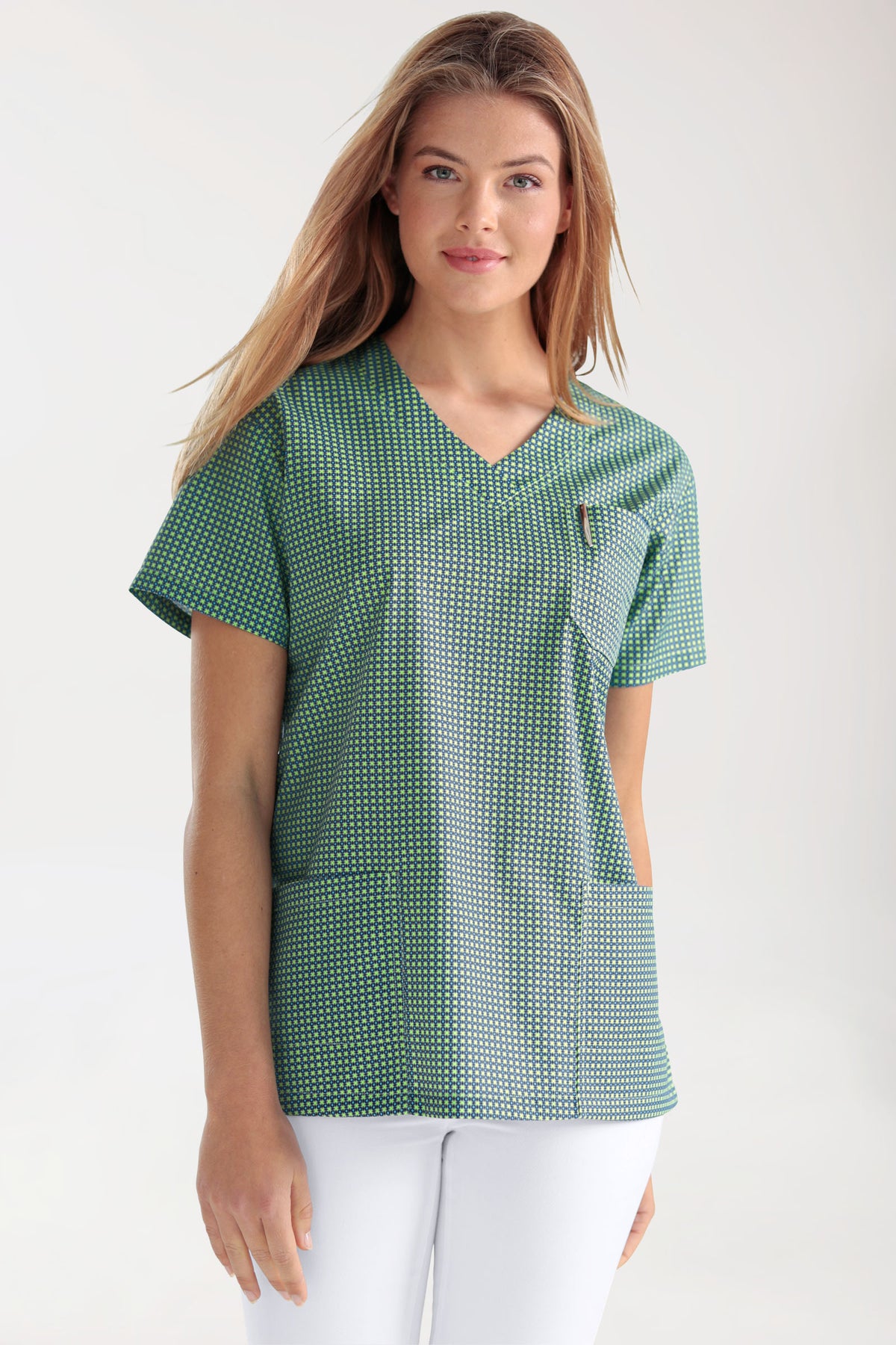 Tunique Femme légère - Imprimée en allover vert pomme/bleu navy