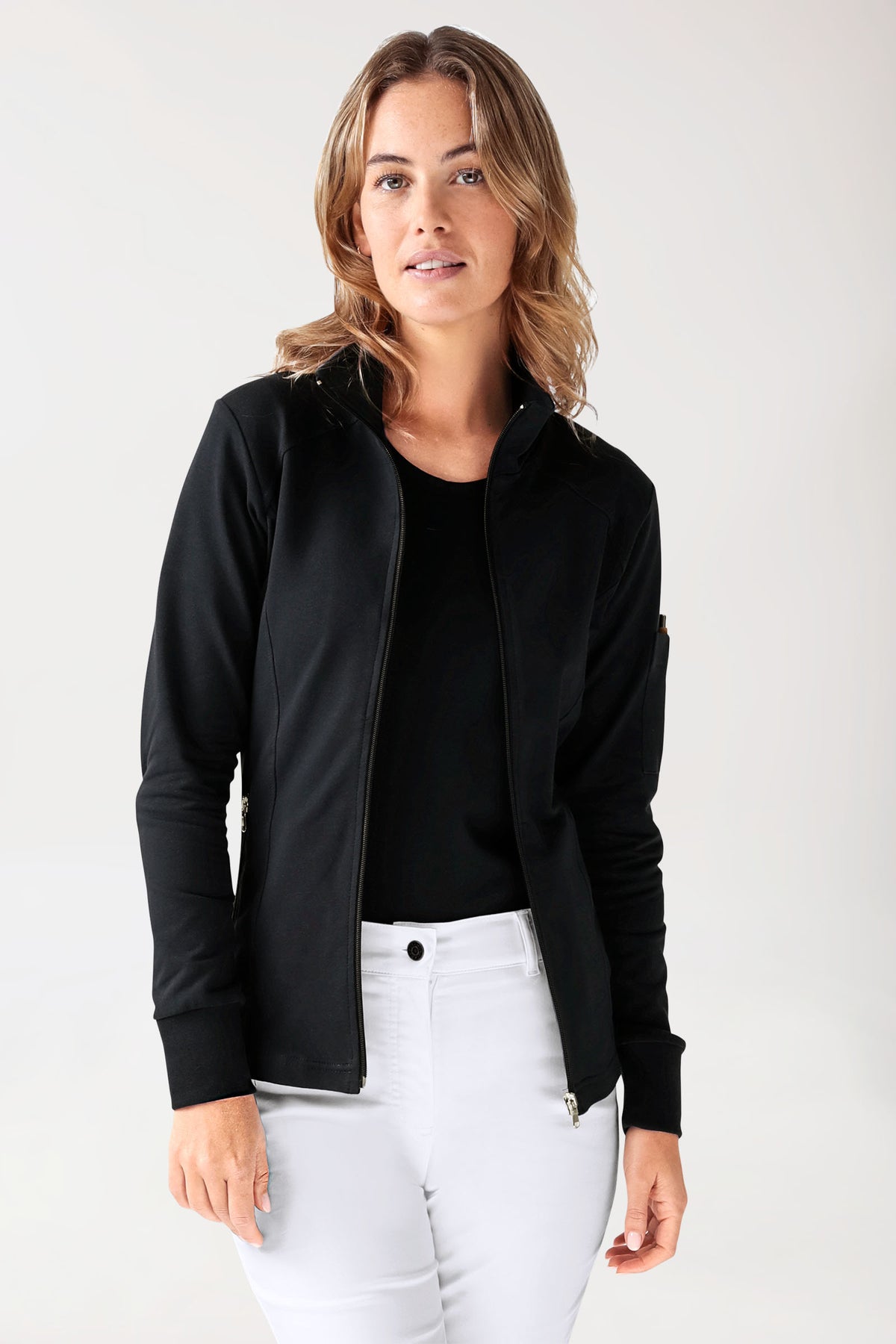 Veste en Sweat Femme - Col officier noir, Vue de face 