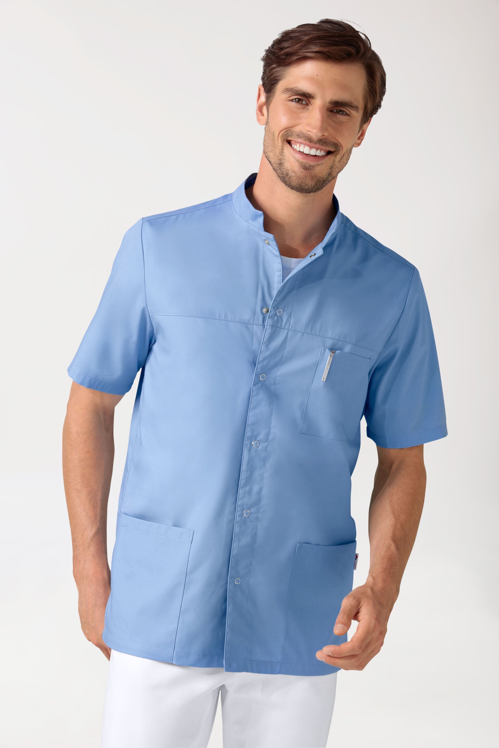 Blouse Stretch Homme - boutonnée bleu ciel, Vue de face 