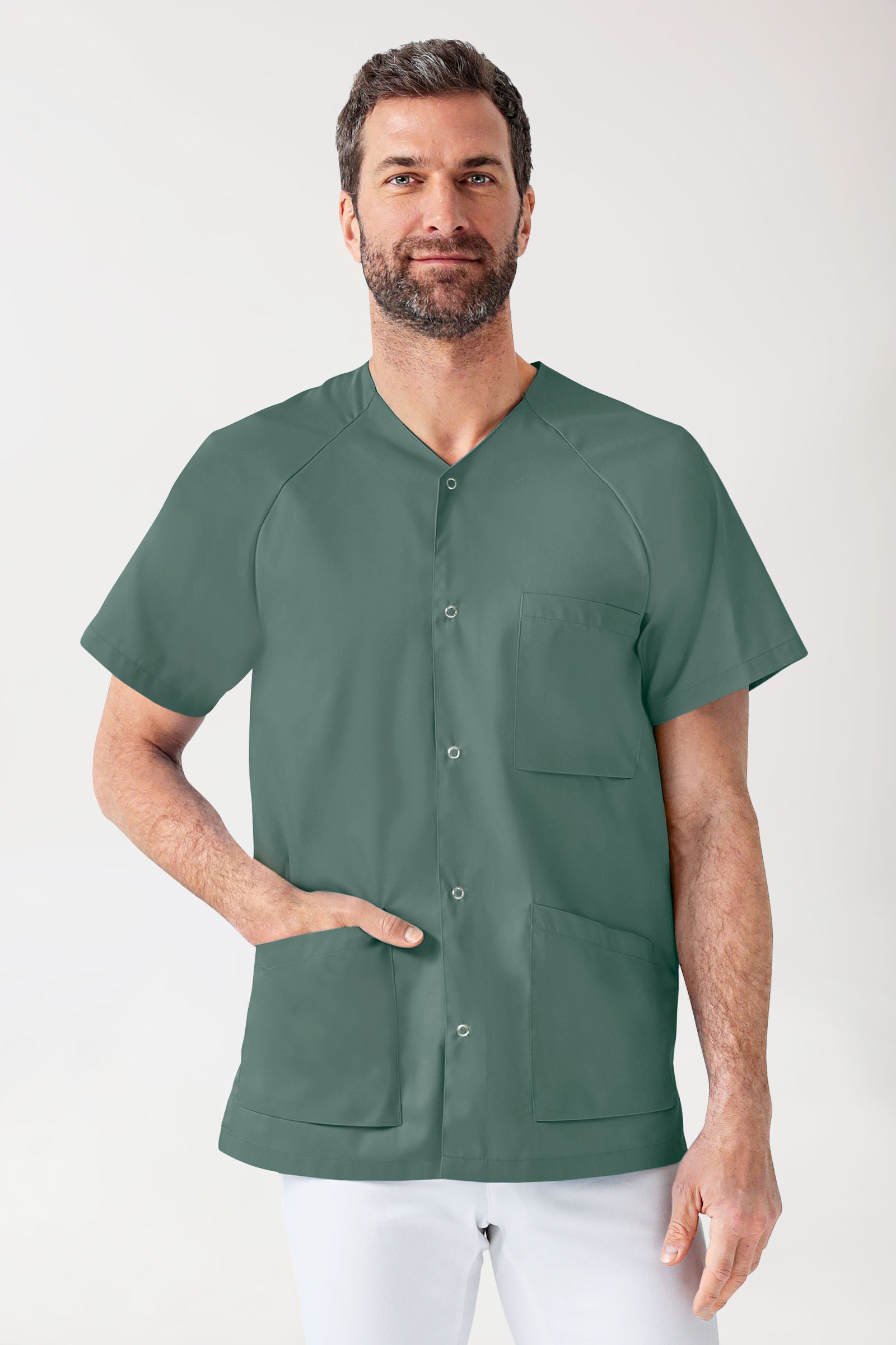 CORE Blouse Homme - Entièrement boutonnée vert foncé