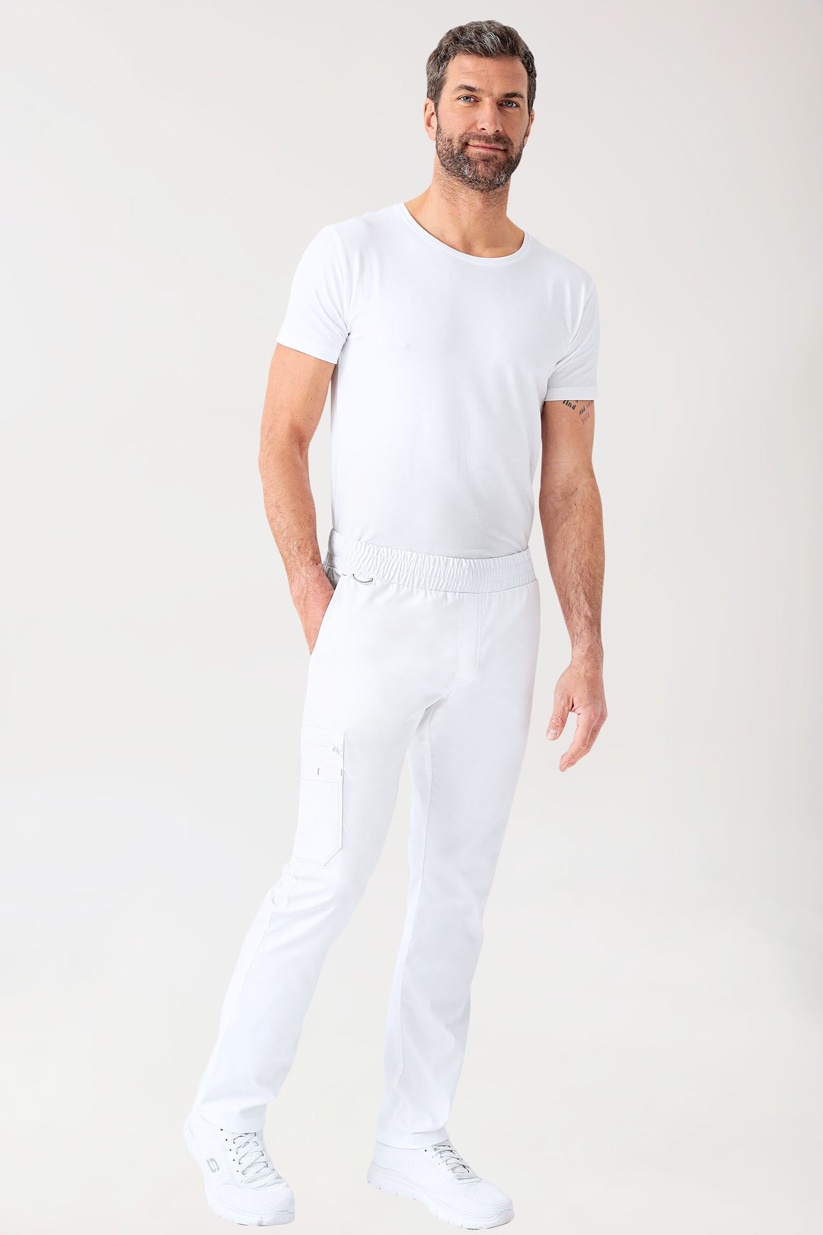 CLINIC STRETCH Pantalon Homme - blanc/gris, Vue de face 