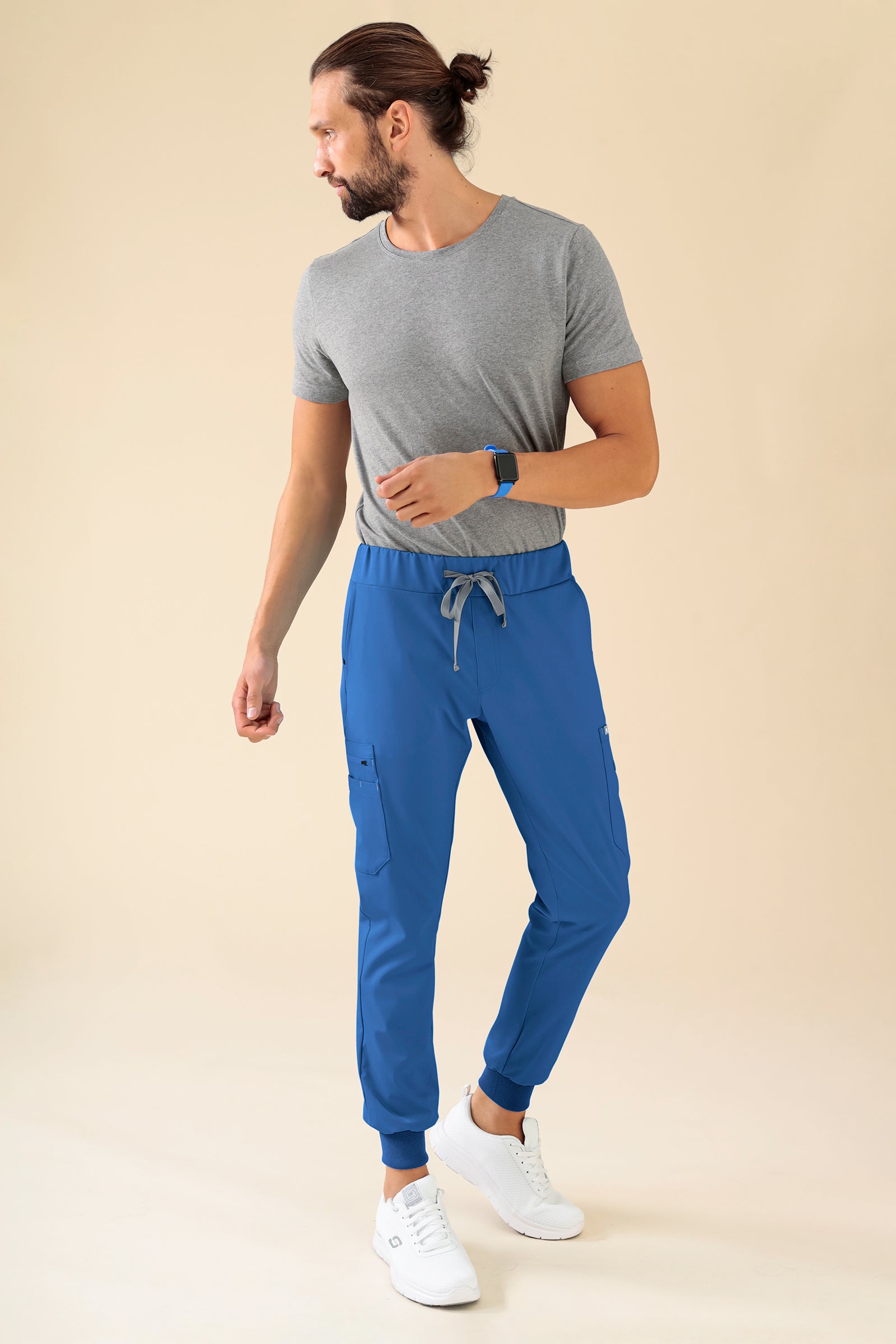 KAERE Pantalon Homme - avec poches cargo et ourlets côtelés bleu