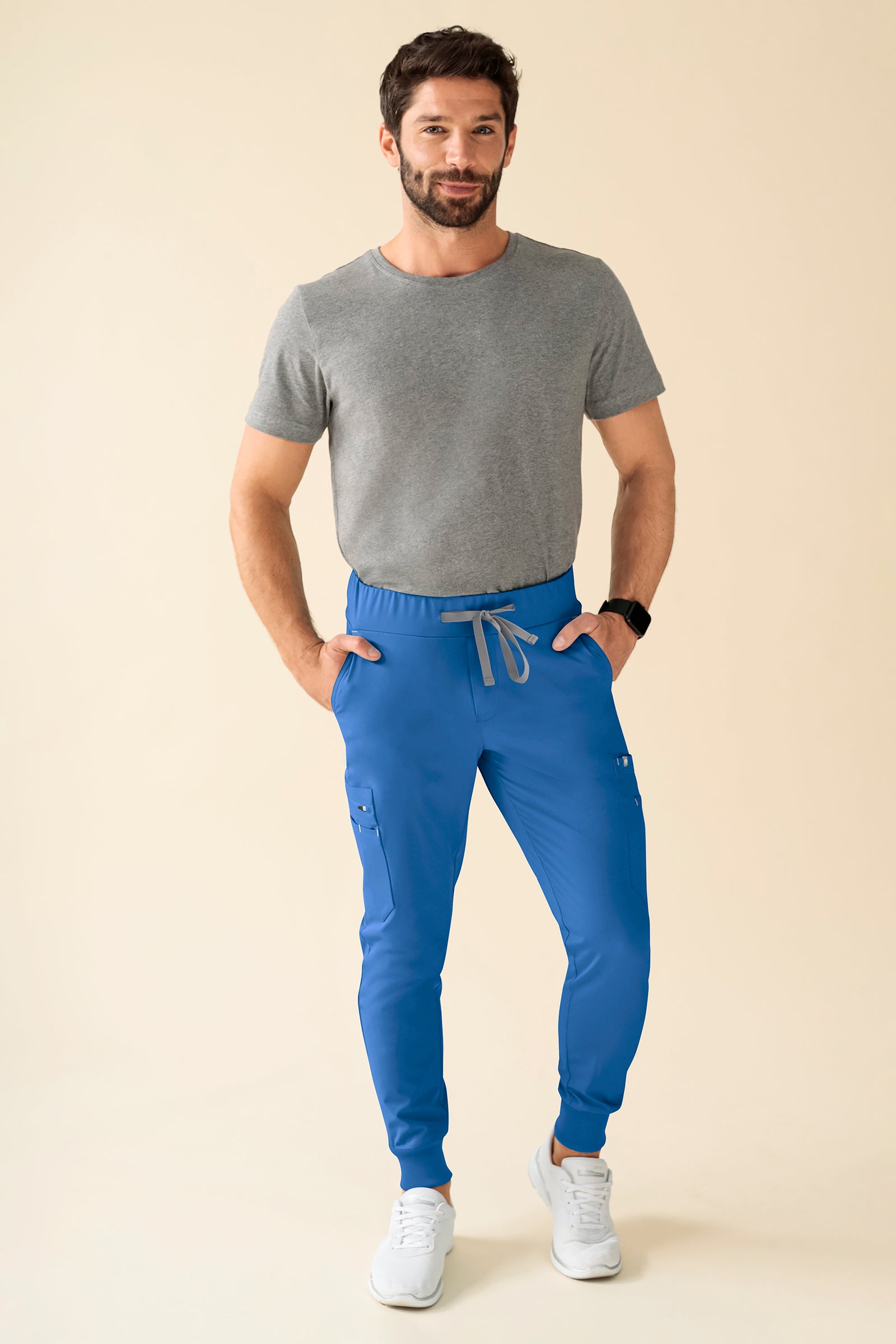 KAERE Pantalon Homme - avec poches cargo et ourlets côtelés Taille courte bleu