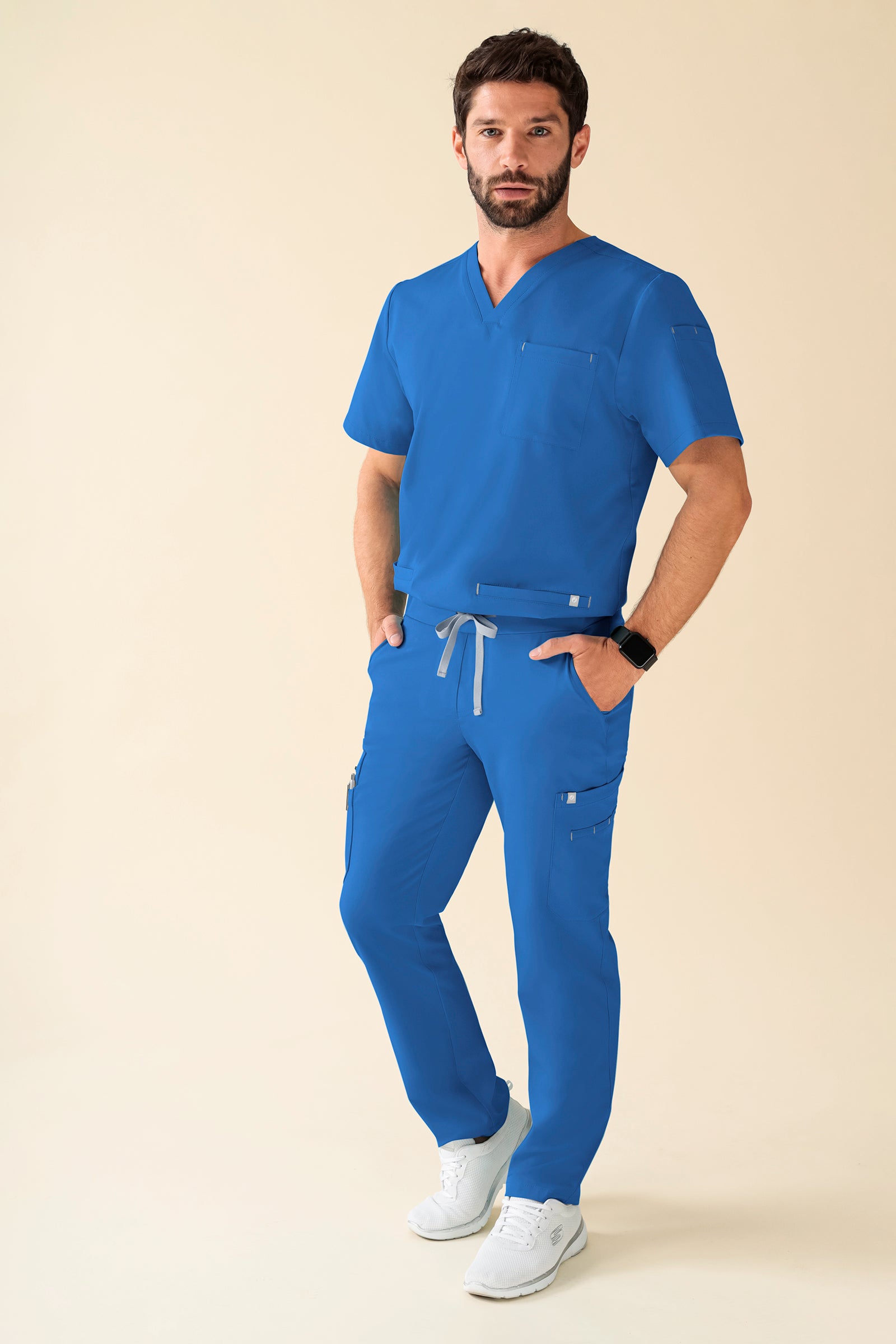 KAERE Pantalon Homme - avec poches cargo Taille courte bleu, Vue de face 