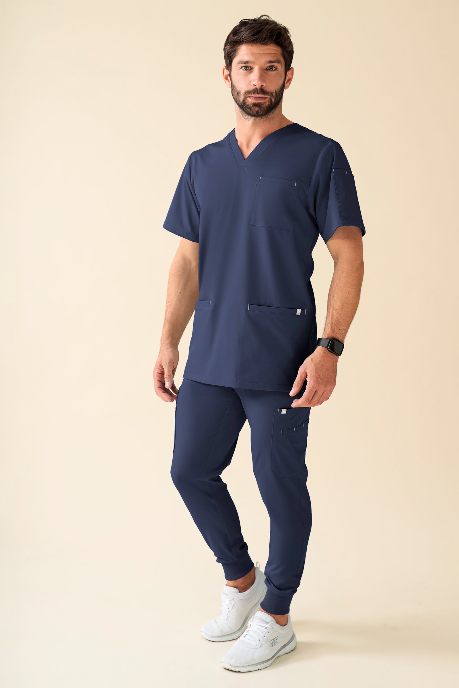 KAERE Pantalon Homme - avec poches cargo et ourlets côtelés Taille courte bleu navy