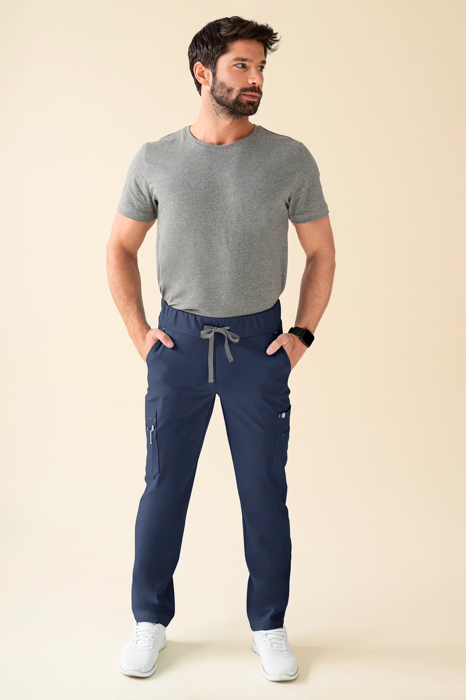 KAERE Pantalon Homme - avec poches cargo Taille courte bleu navy, Vue de face 