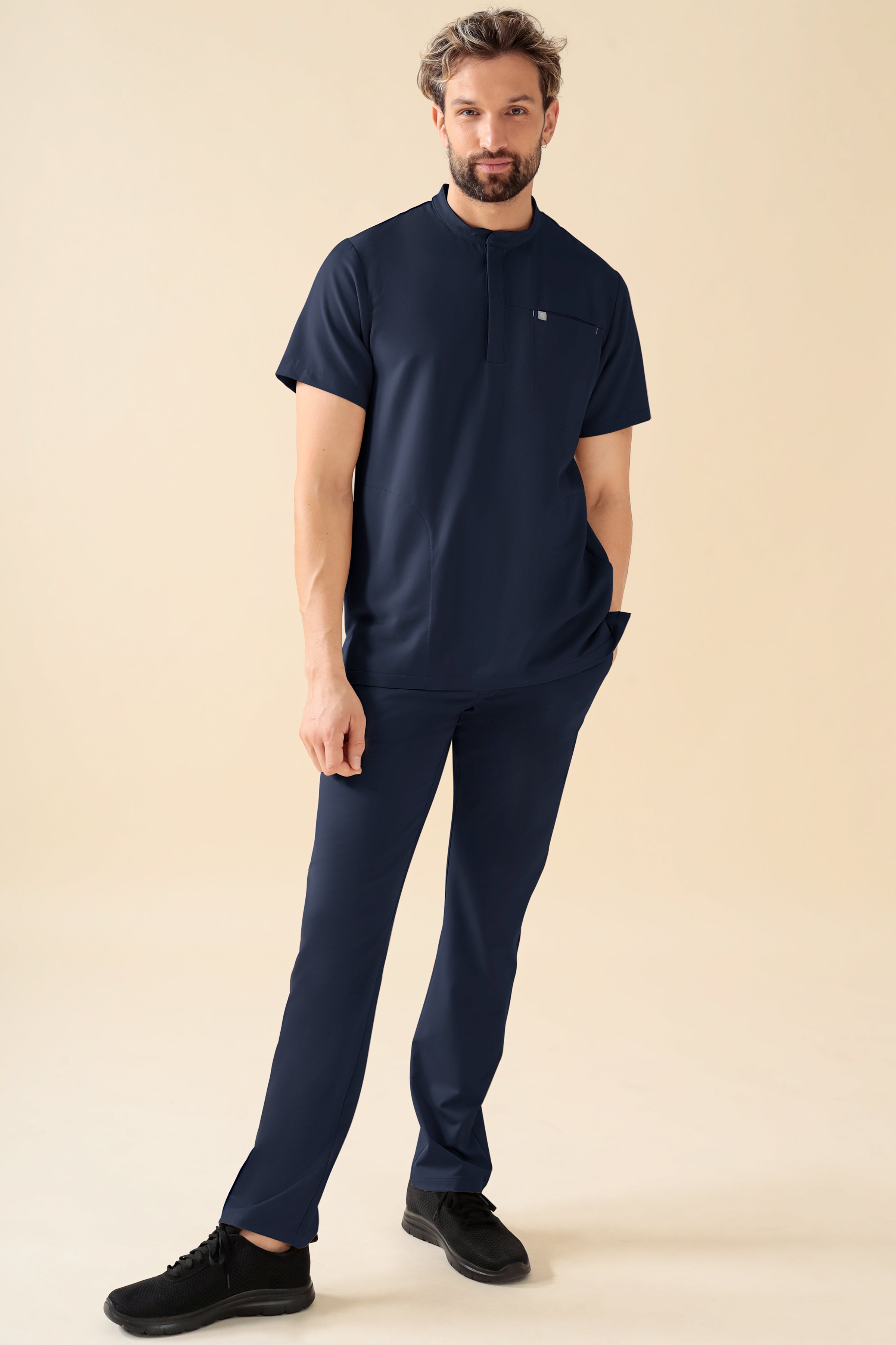 KAERE Pantalon Homme - sans poche cargo bleu navy, Vue de face 
