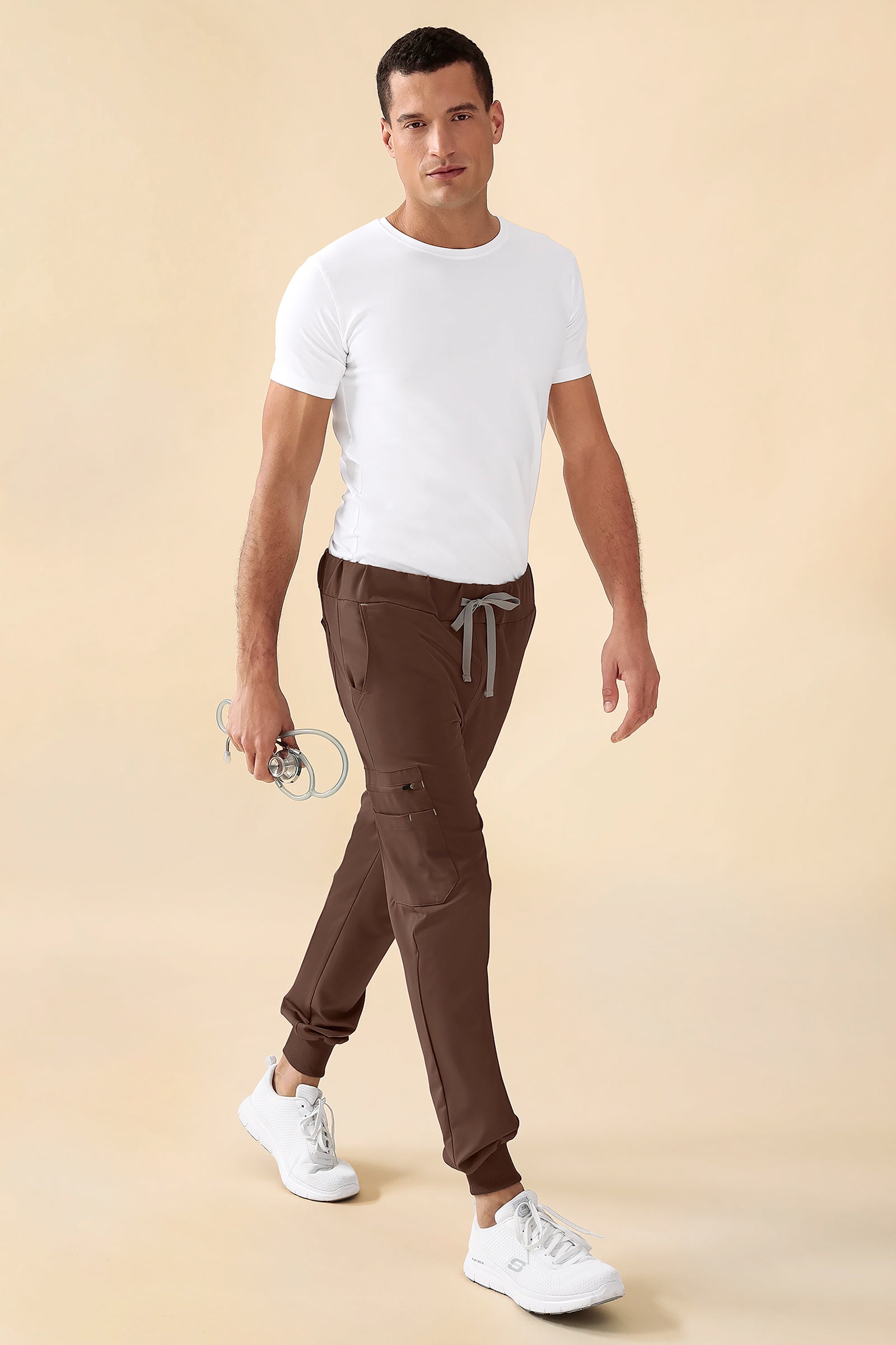 KAERE Pantalon Homme - avec poches cargo et ourlets côtelés coffee