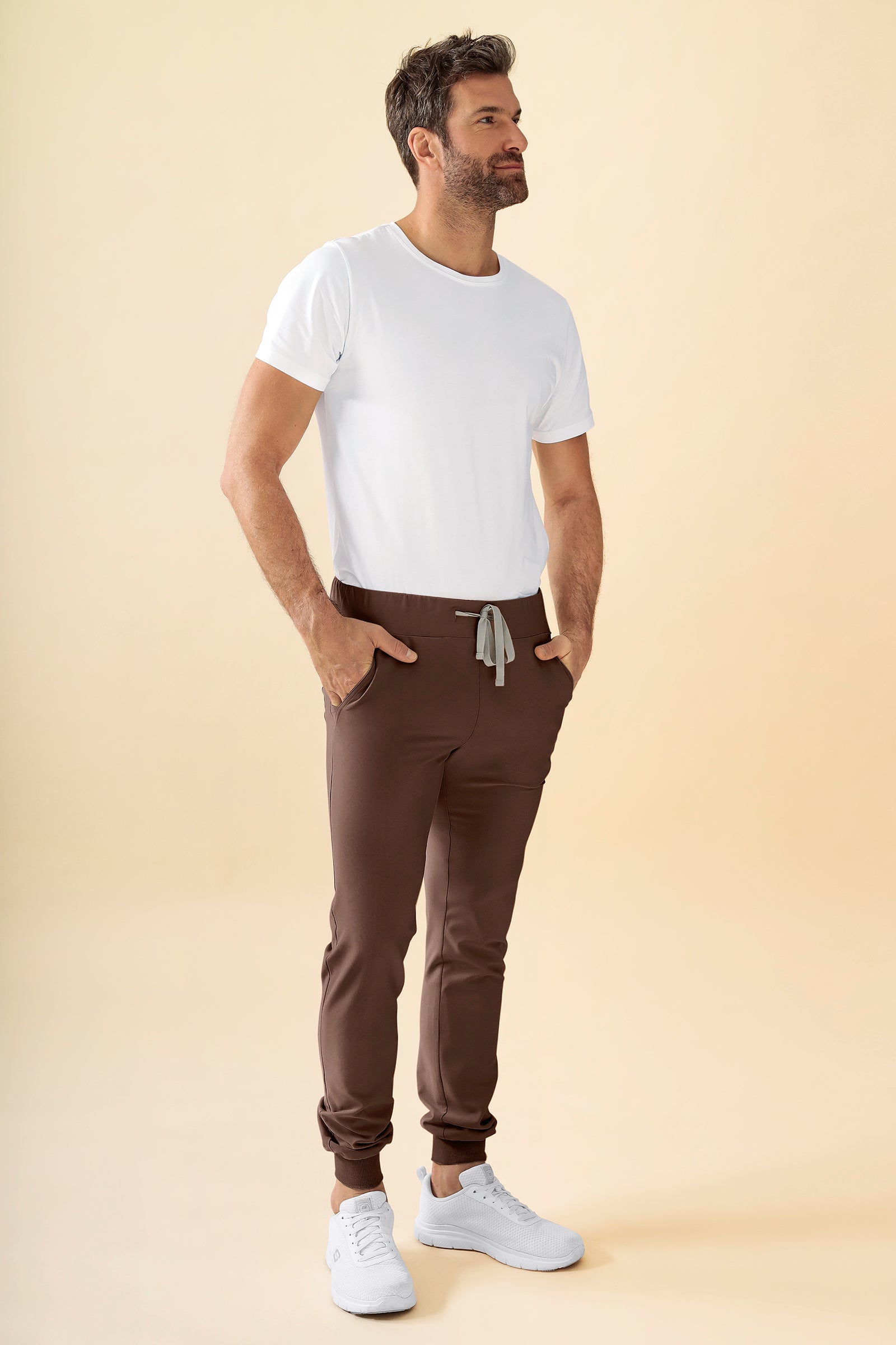 KAERE Pantalon Homme - ourlets côtelés et sans poches cargo coffee