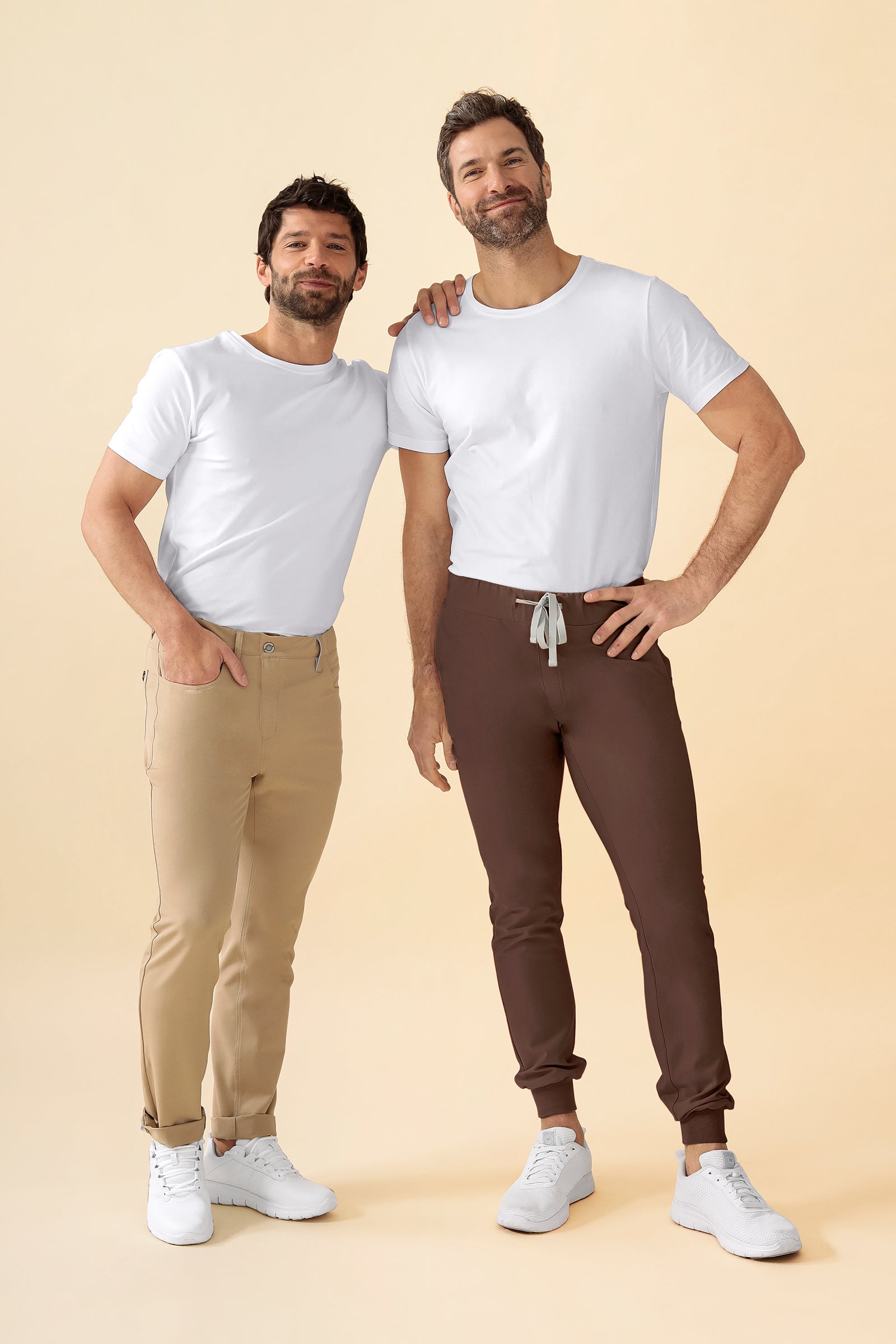 KAERE Pantalon Homme - ourlets côtelés et sans poches cargo coffee
