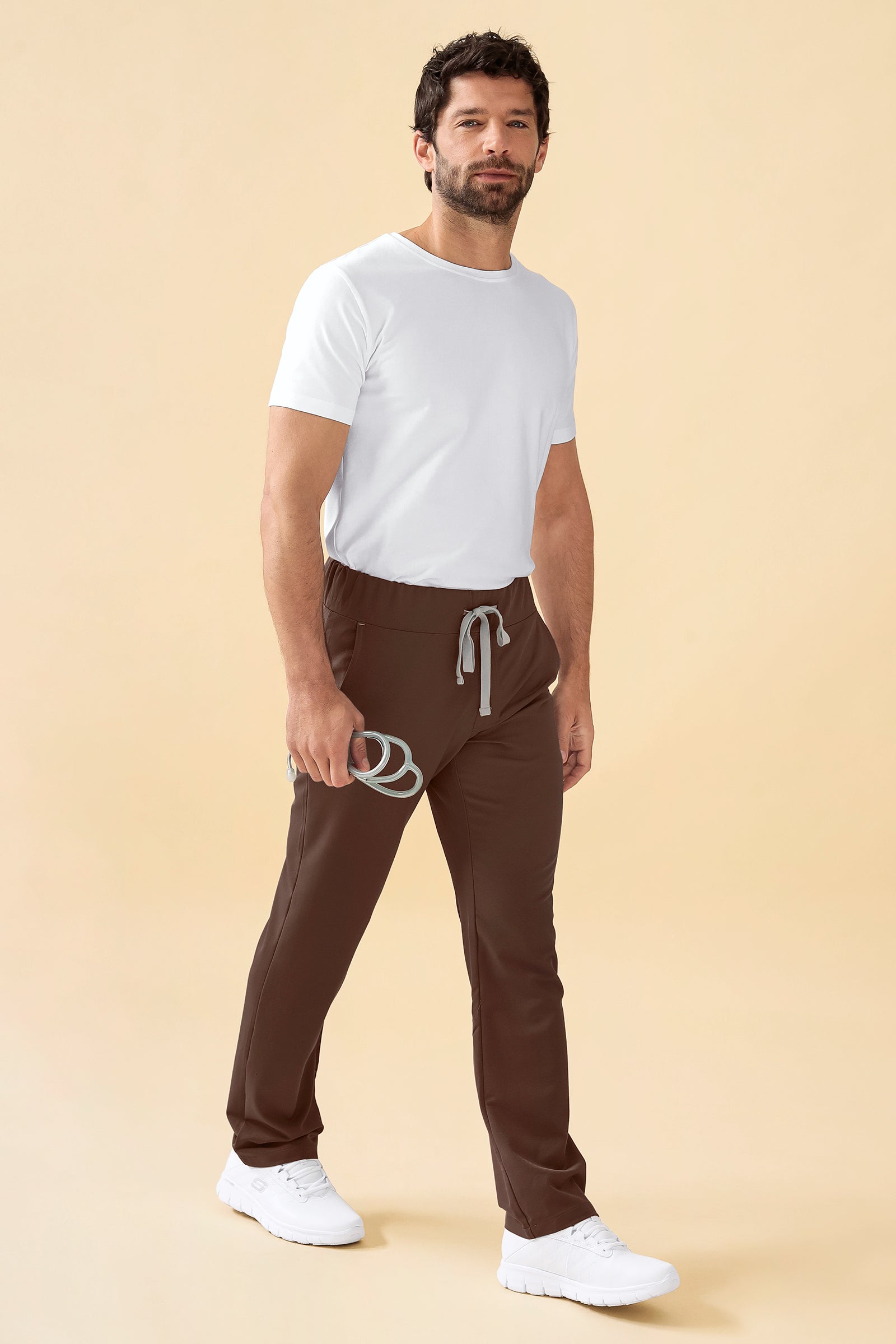 KAERE Pantalon Homme - Taille courte et sans poches cargo coffee