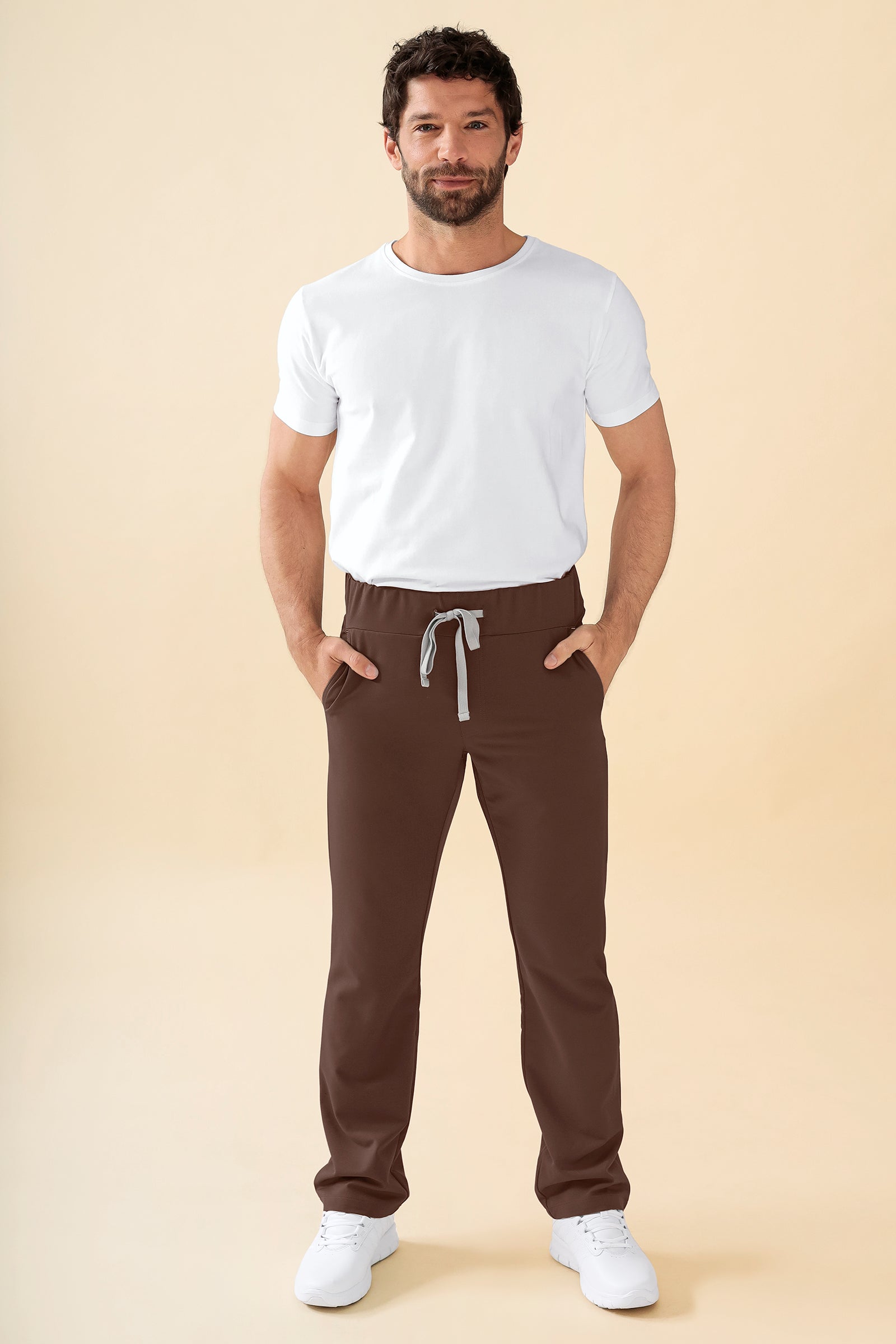 KAERE Pantalon Homme - Taille courte et sans poches cargo coffee