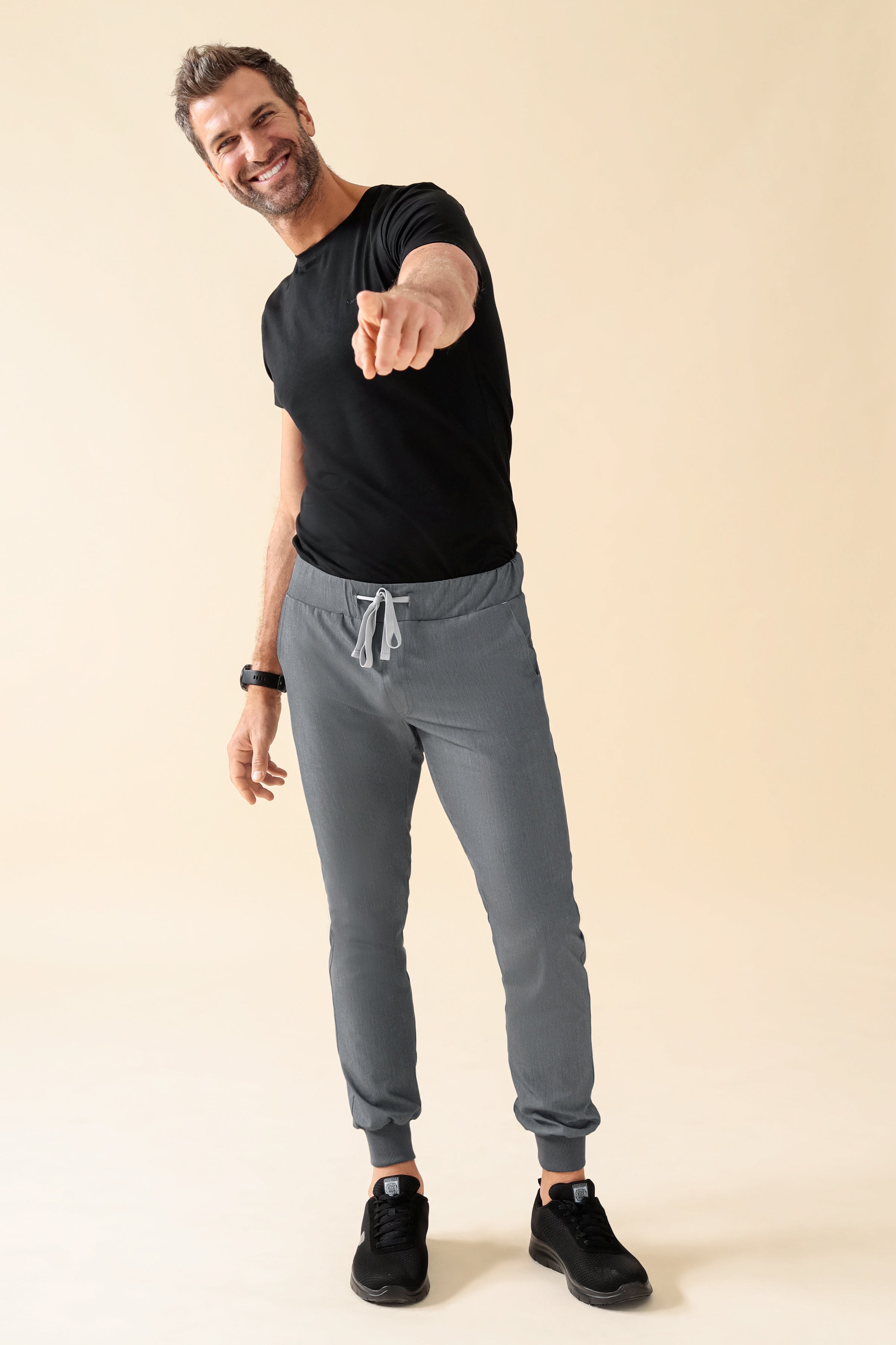 KAERE Pantalon Homme - ourlets côtelés et sans poches cargo gris chiné