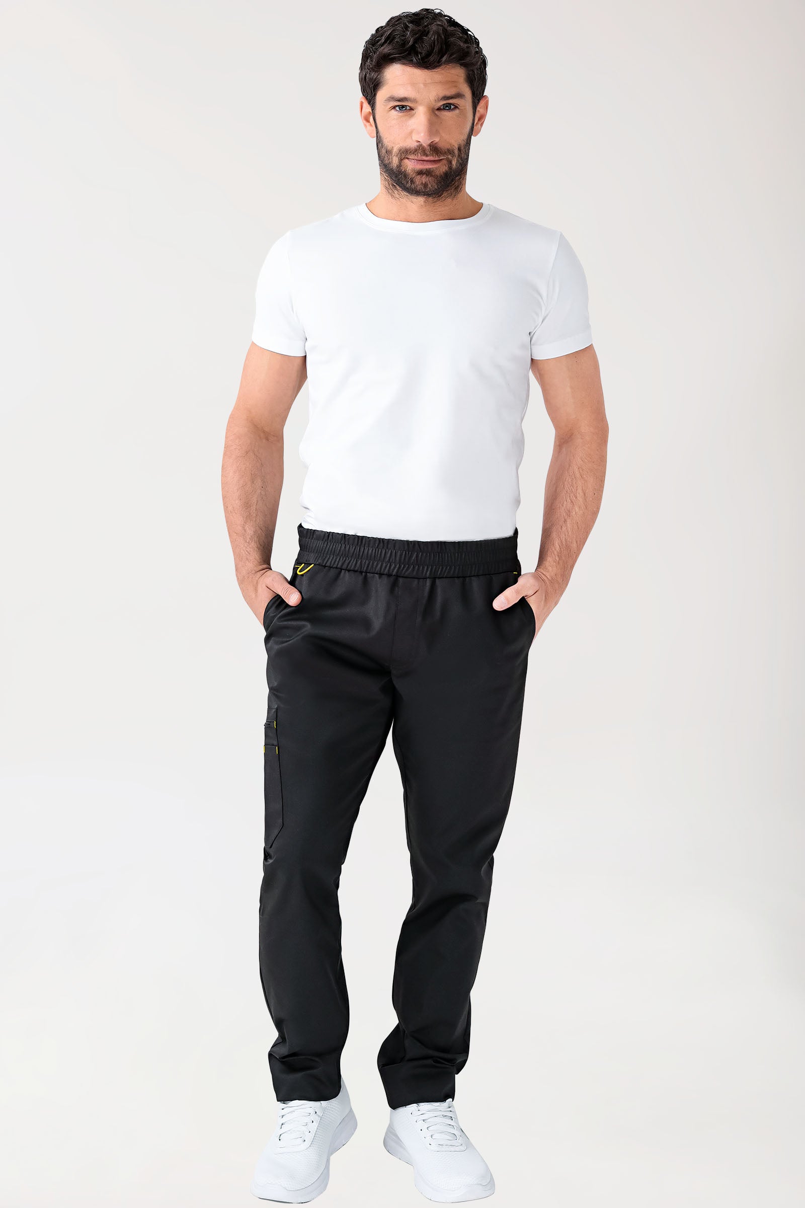 CLINIC STRETCH Pantalon Homme - Bas de jambe droit Taille courte noir/jaune