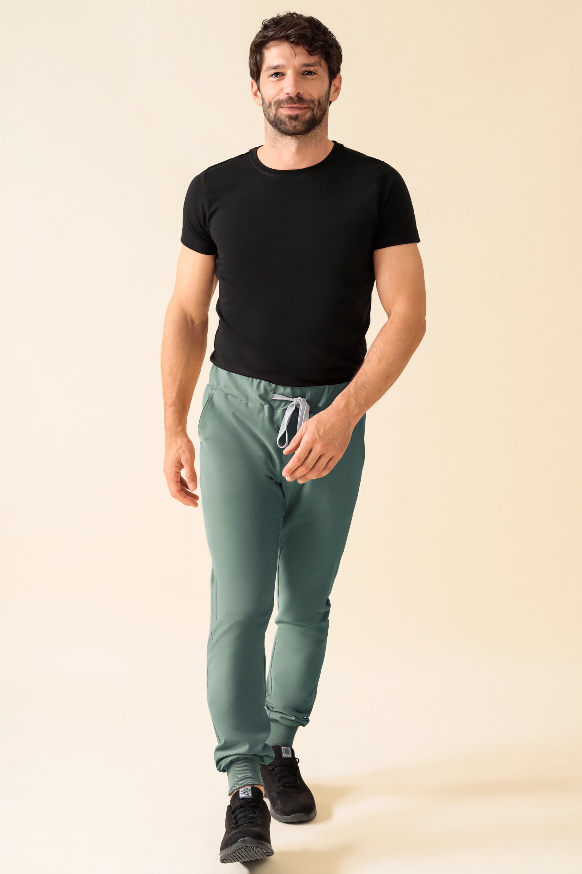 KAERE Pantalon Homme - ourlets côtelés Taille courte et sans poches cargo vert foncé