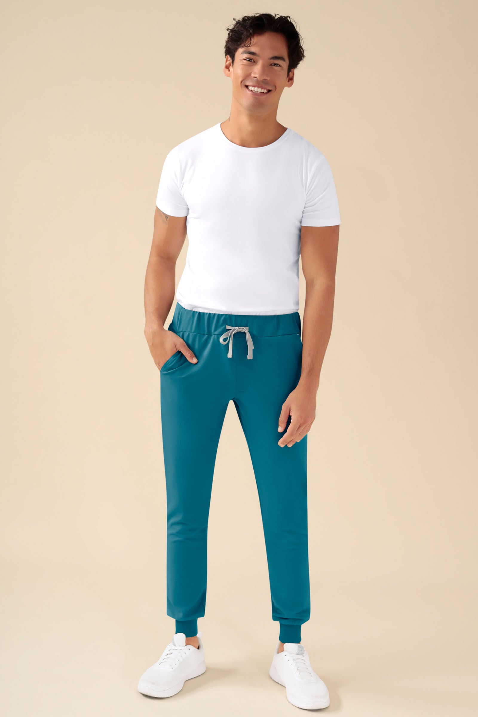 KAERE Pantalon Homme - ourlets côtelés et sans poches cargo pétrole