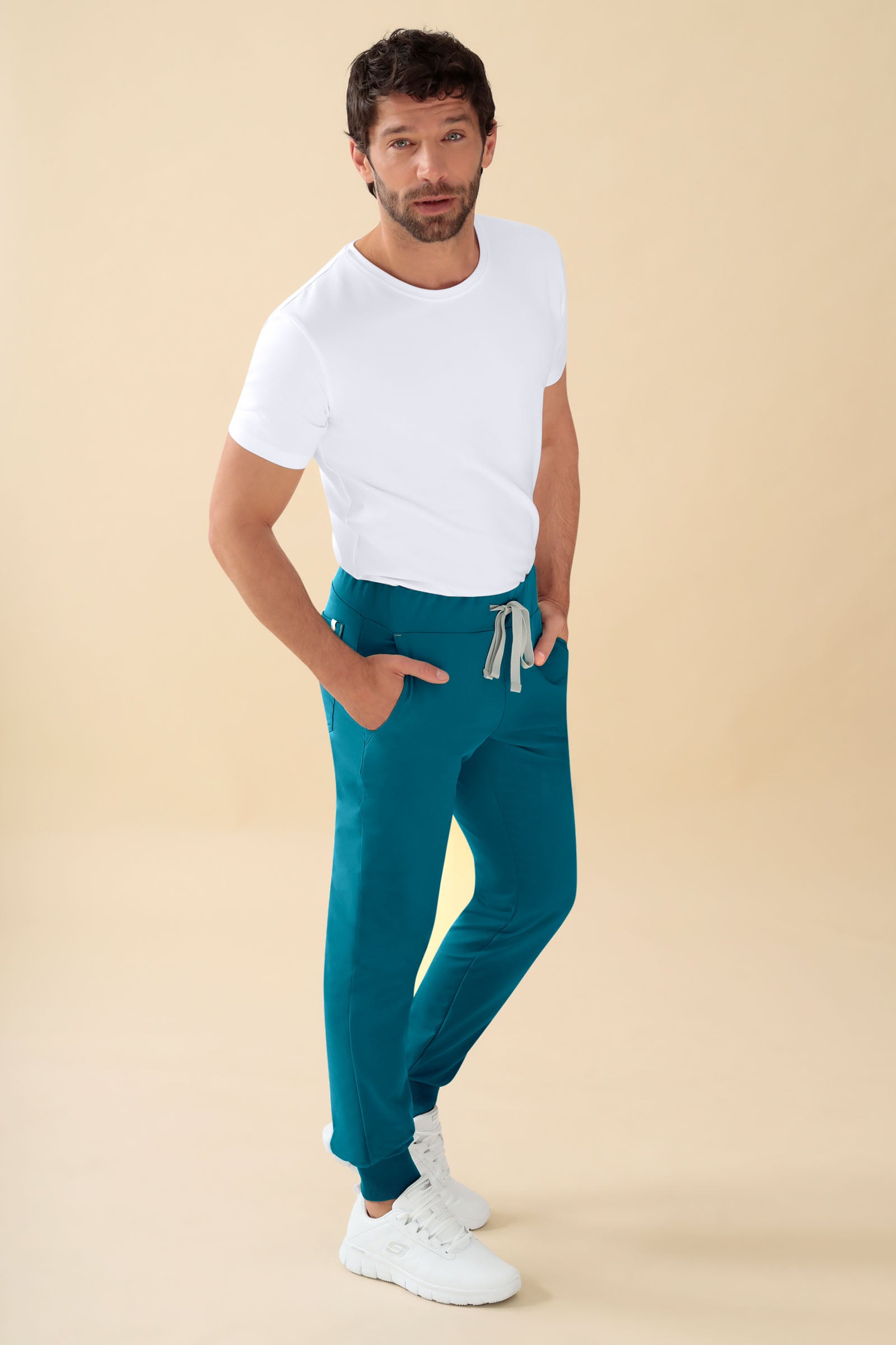 KAERE Pantalon Homme - ourlets côtelés Taille courte et sans poches cargo pétrole