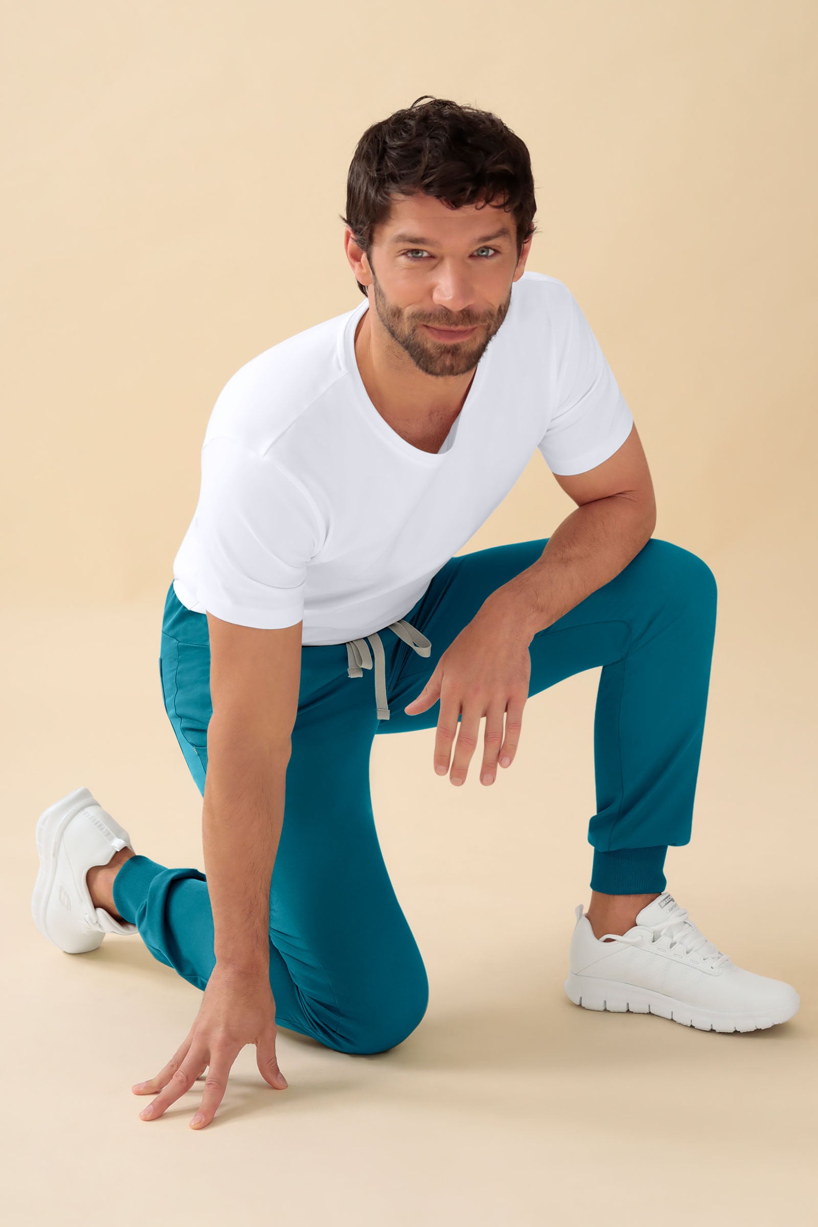 KAERE Pantalon Homme - ourlets côtelés Taille courte et sans poches cargo pétrole